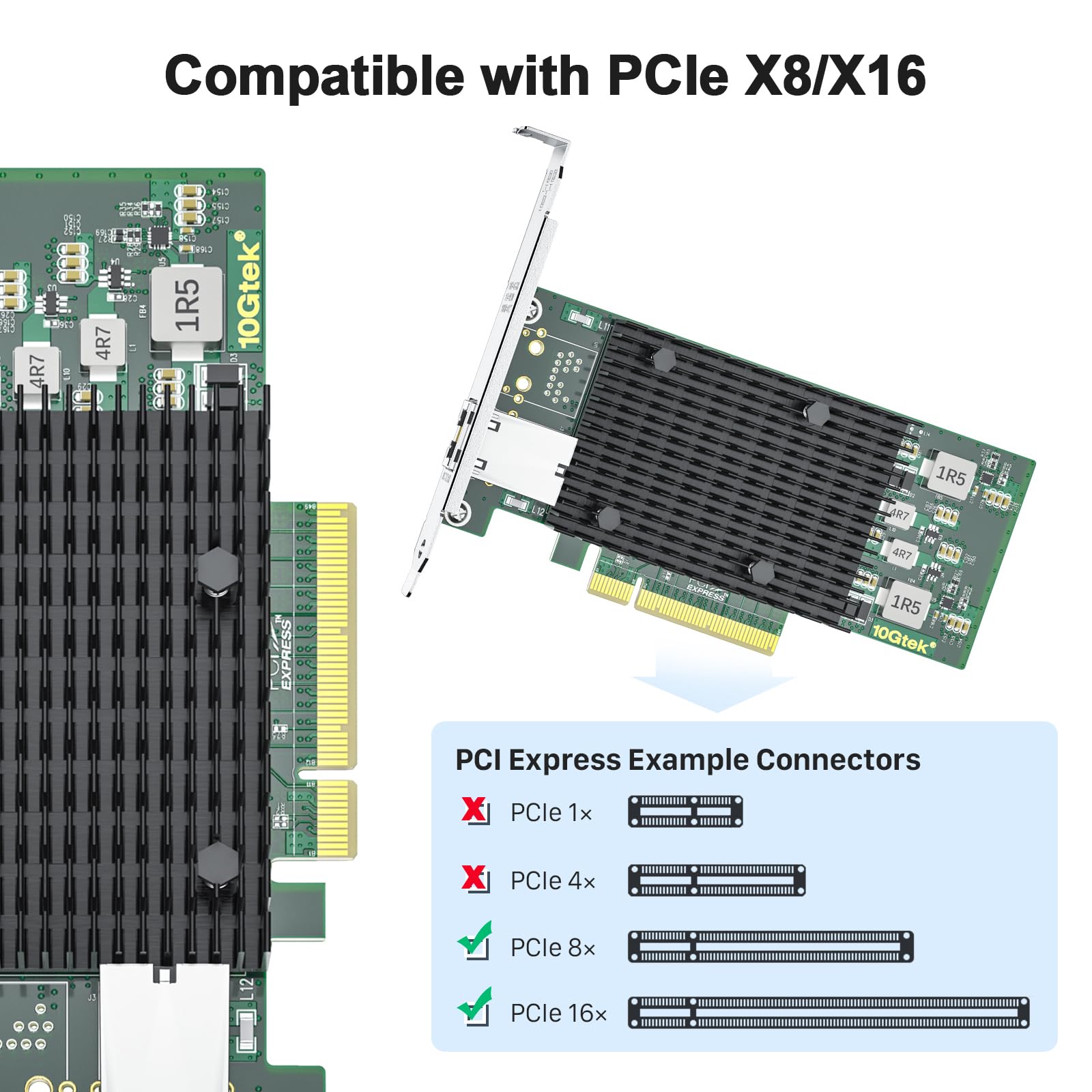 10Gtek 10Gb Pci E Nic Network Card, Single Copper Rj45 Port, With Intel X540 Bt1 Controller, Pci Express Ethernet Lan Adapter Su
