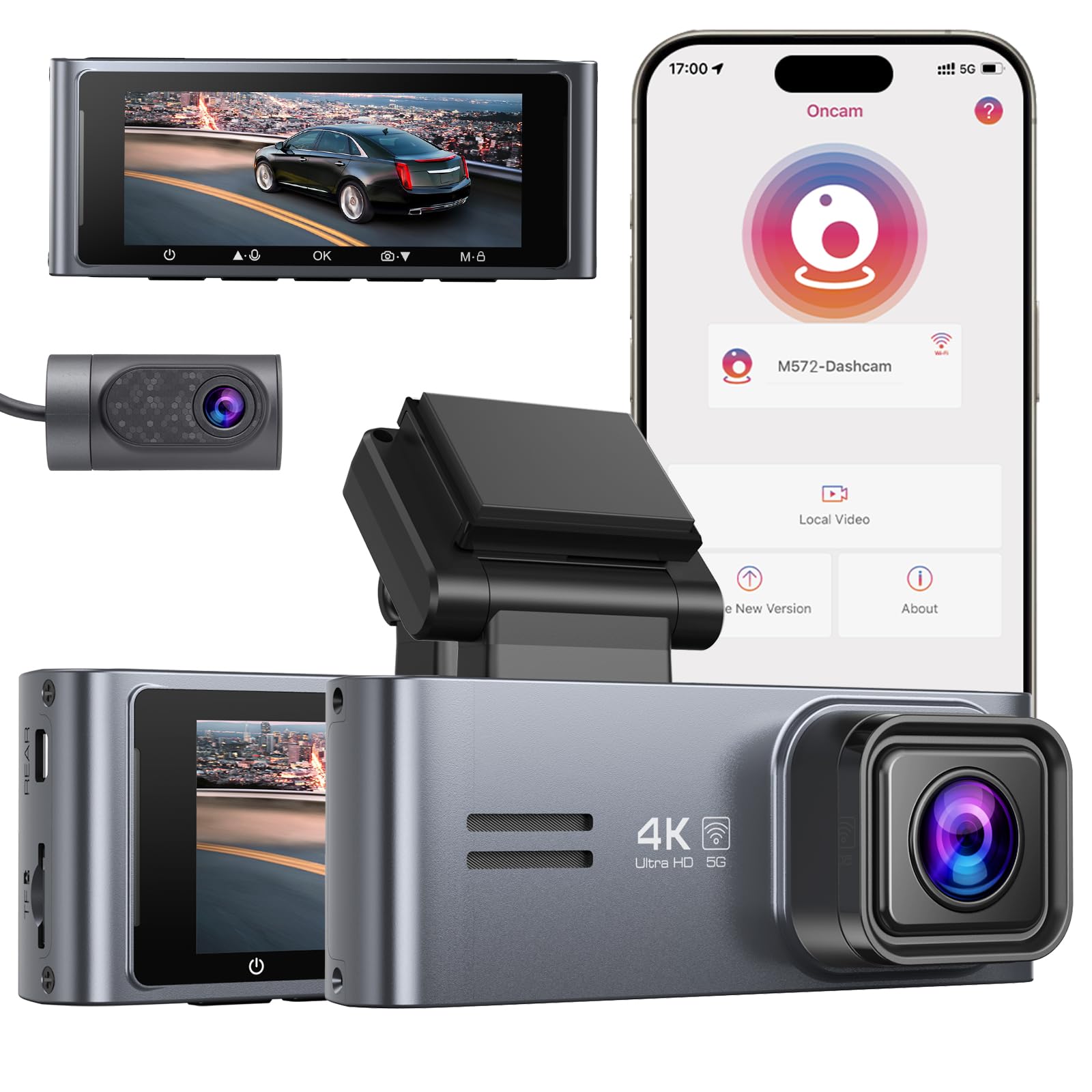 Dash Cam Front And Rear   Sarmert 2025 Upgraded 4K/1080P Dash Camera For Cars, 3.18' Screen Dual Dash Cam With 5G Wifi 2160P Night Vision 24H Parking Mode 170�Wide G Sensor Loop Recording Usb C Port