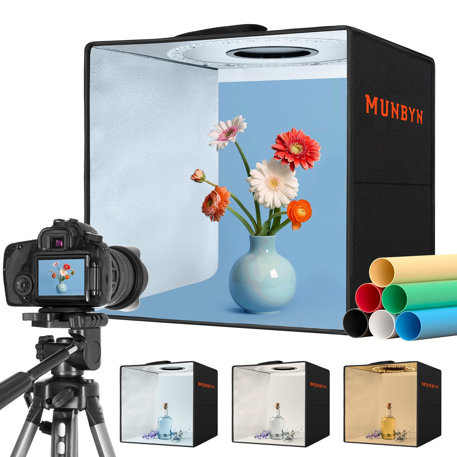 Munbyn Light Box Photography, Portable Photo Studio Box 12''X12'' Professional Shooting Tent Kit With 120 Led Lights 6 Backdrops