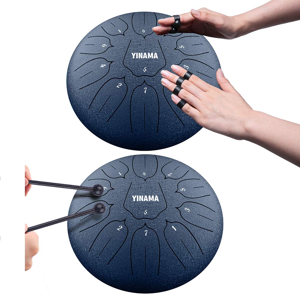Yinama Steel Tongue Drum Percussion Instrument 11 Notes 10 Inches Dark Blue