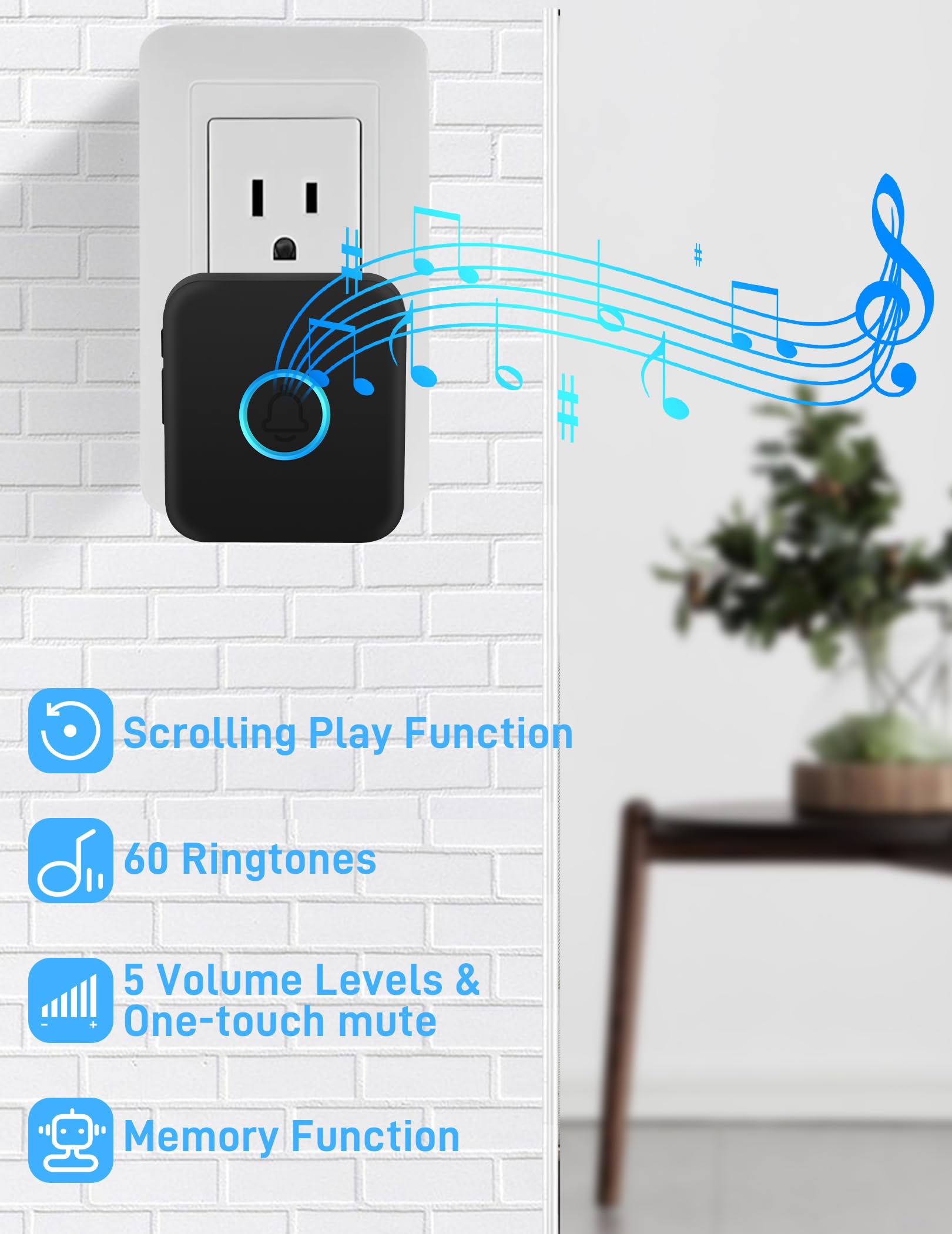 Fovksuc Wireless Doorbell, Easy Installation, Door Bell Kit With 60 Chimes 5 Levels Volume And 1000Ft Range 3 Receivers+2 Waterp