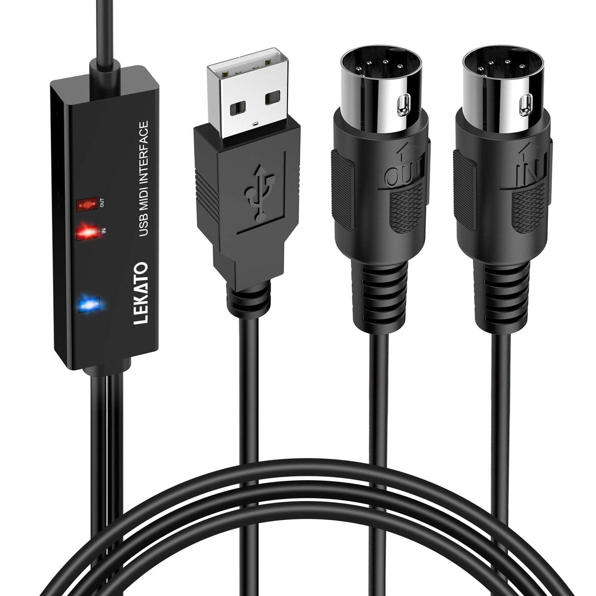 Lekato Midi Interface, Usb Midi Cable With Input & Output Connecting With Keyboard/Synthesizer For Editing & Recording Professio