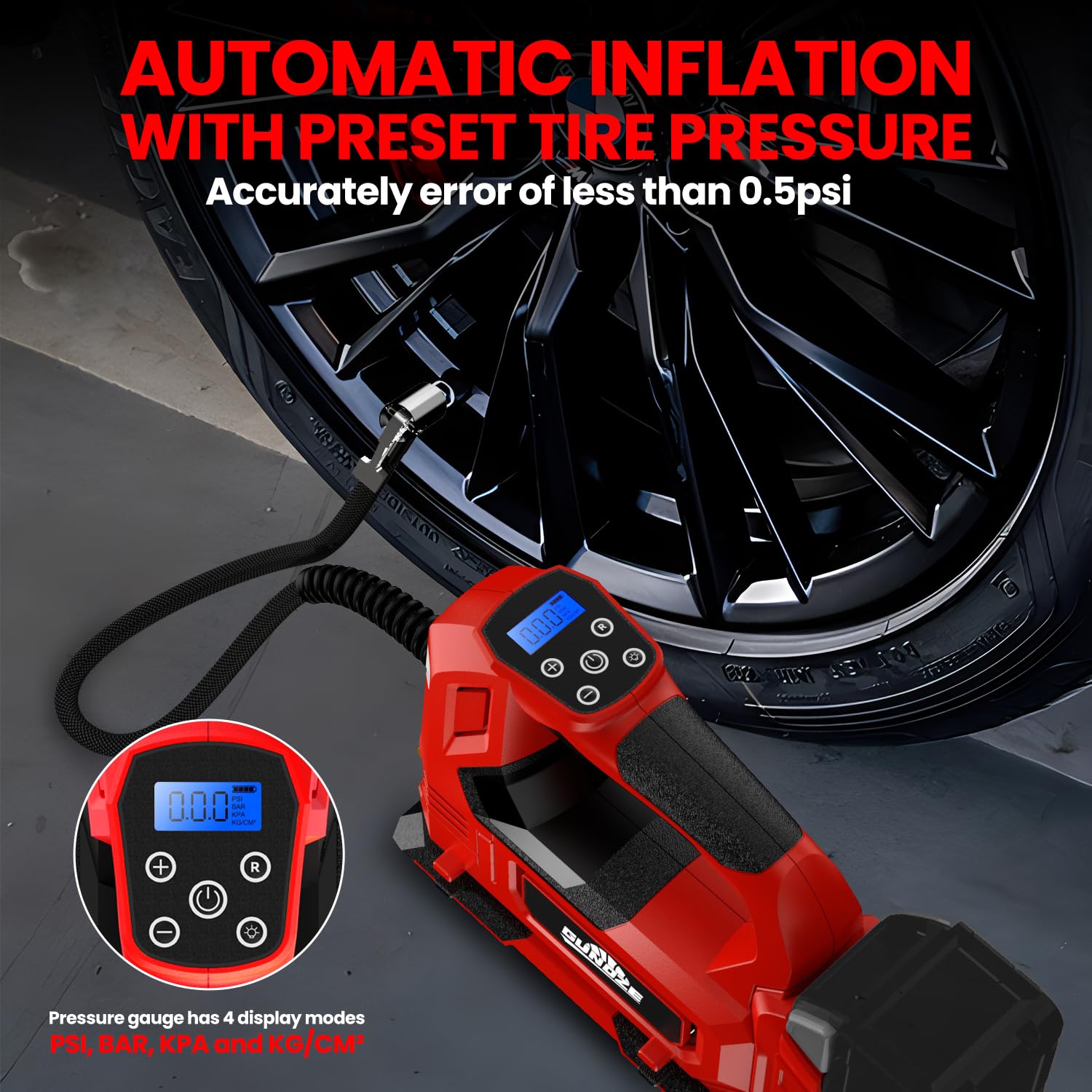 Cordless Tire Inflator Air Compressor For Milwaukee M18 Battery, 150Psi Portable Led Light Handheld Air Pump With Digital Pressu