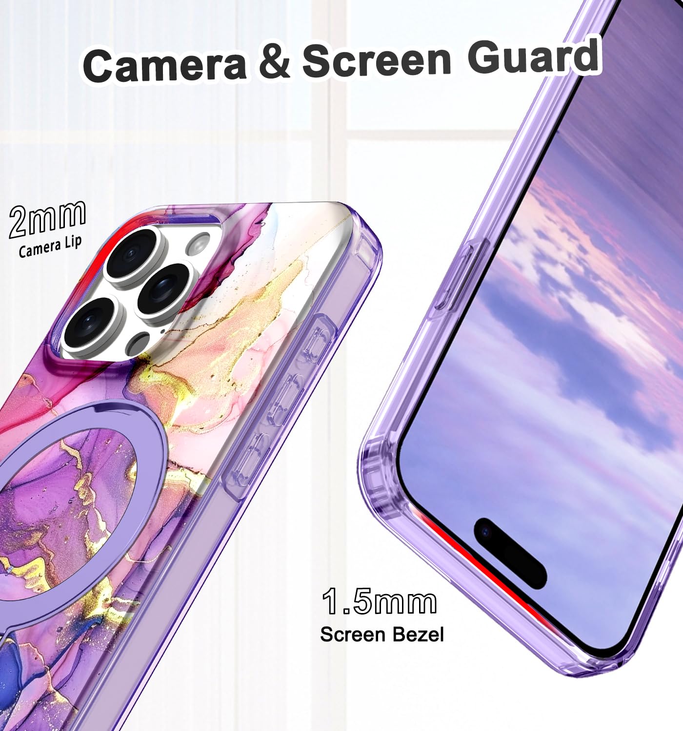 Lamcase For Iphone 15 Pro Max Case With Magnetic Invisible Ring Stand [Compatible With Magsafe], Full Body Rugged Slim Women Men