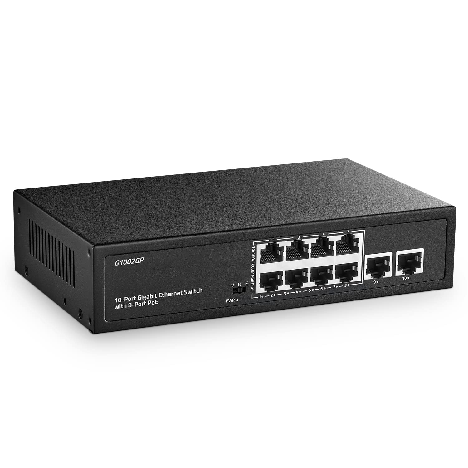 Yulinca 10 Port Gigabit Poe Switch, 8 Port Gigabit Poe+ And 2 Gigabit Uplink, 10/100/1000Mbps, Ieee802.3Af/At Max 120W, Metal Fa