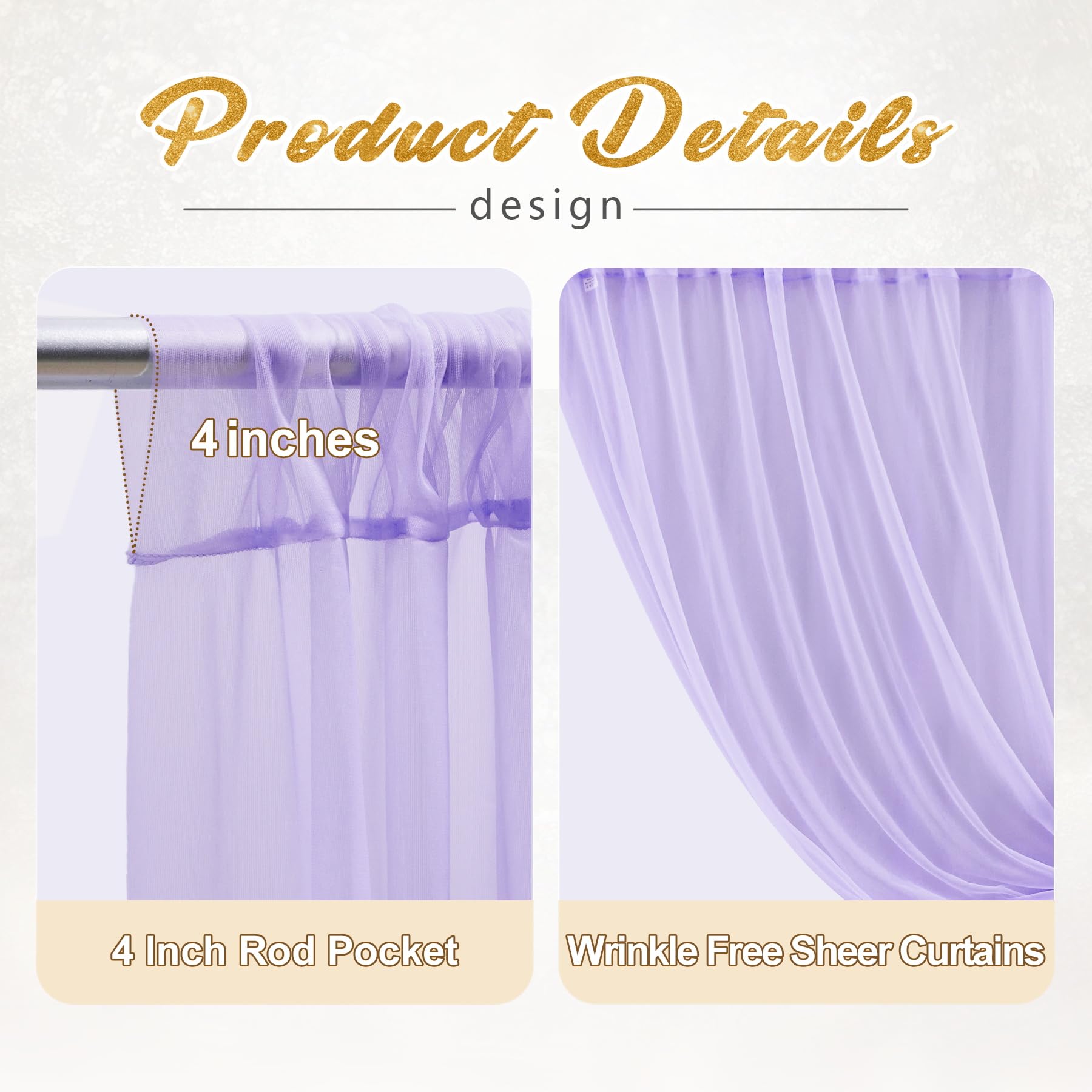 10X10Ft Purple Tulle Backdrop Curtain With Lights String For Parites, Sheer Photo Backdrop Curtains With Lights For Wedding Back