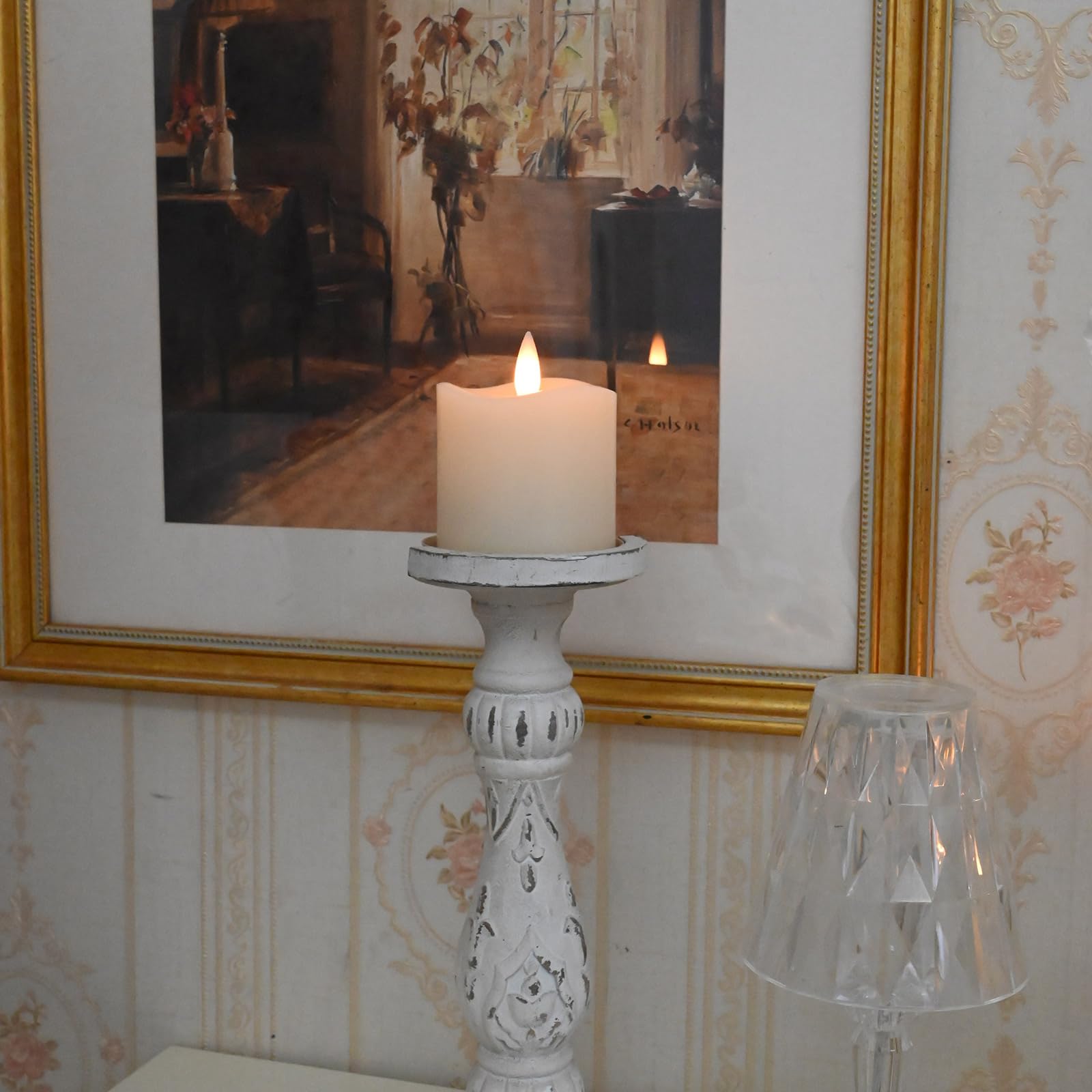 Cozierglow Stripe Pillar Candles With Remote Timer, Battery Candles Up To 400 Hours, 3D Moving Flame Wax Candles, Set Of 2, 3 X