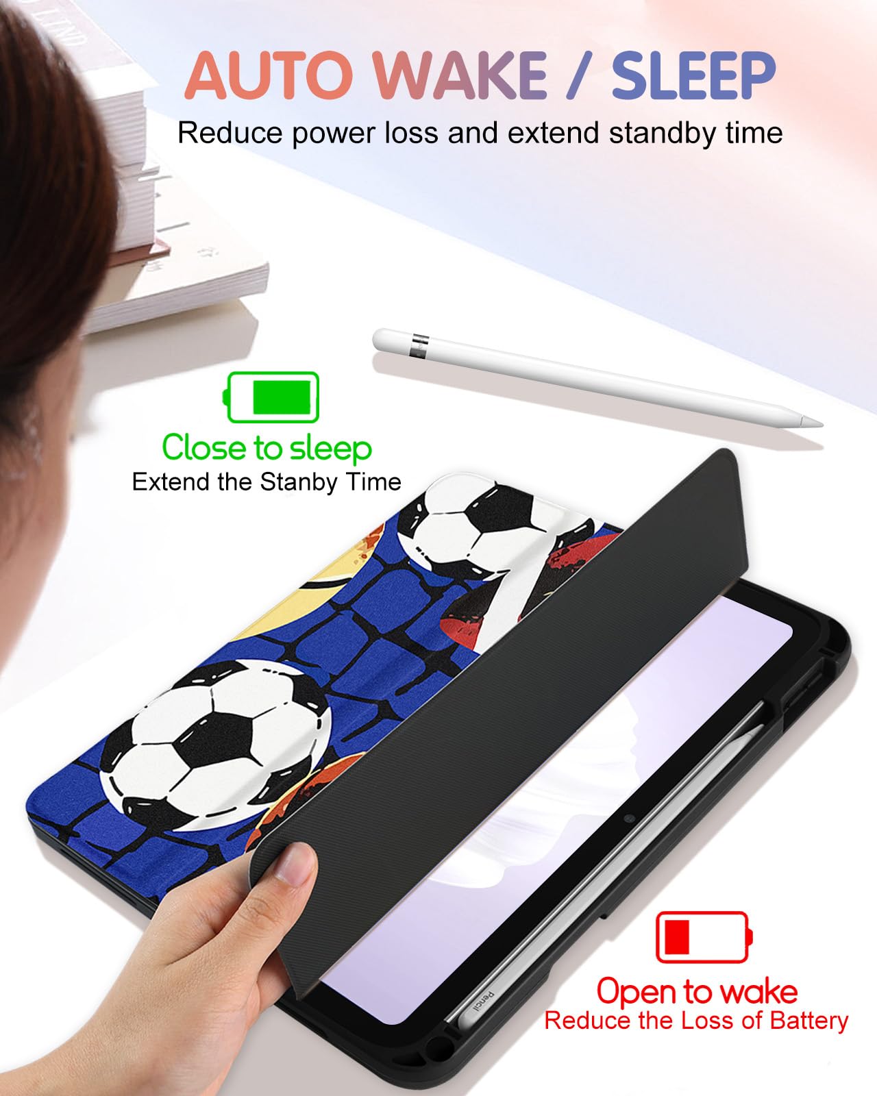 Wazzasoft For Apple Ipad 10Th Generation Case 10.9 Inch Cute Men Boys Kids Folio Cover Teens Basketball Design Unique Cool Penci