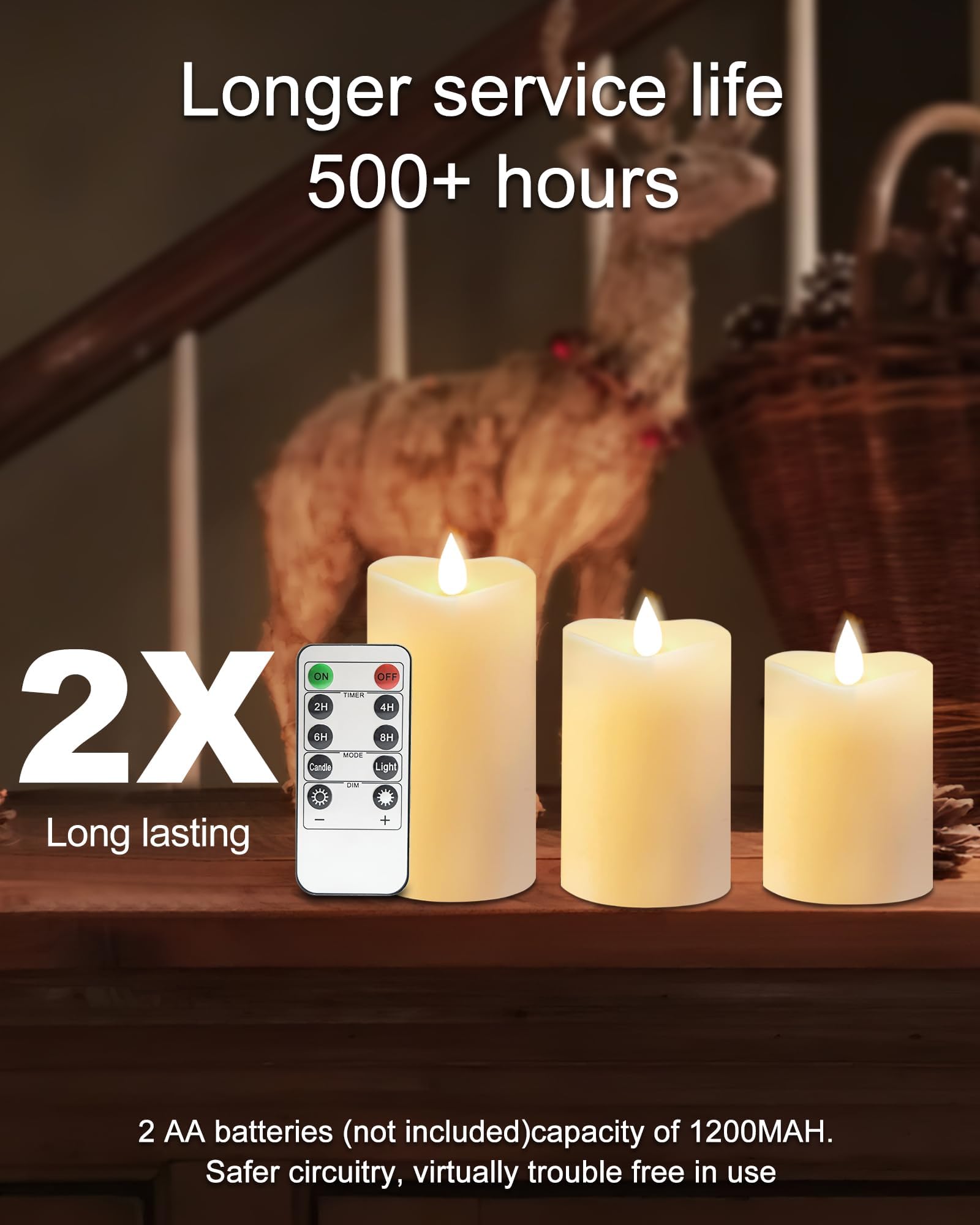 Loguide Flickering Flameless Candles With Remote Timer, Realistic 3D Moving Flame With Real Wax Pillar Led Candles,Lasting 500+H