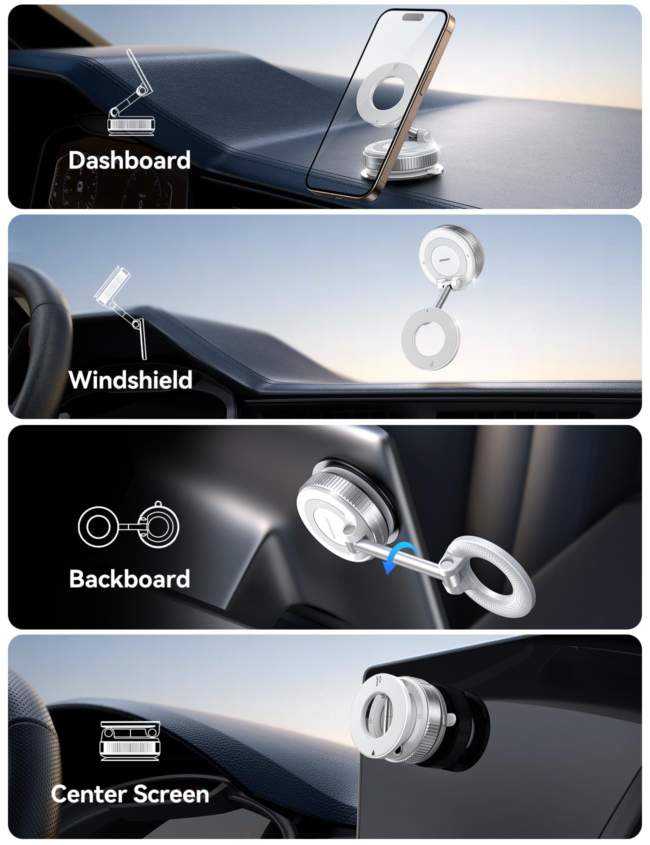 Joyroom Magsafe Suction Cup Phone Mount, Vacuum Magnetic Phone Holder For Car, 360 Metal Strut Magsafe Car Mount For Iphone 16 P