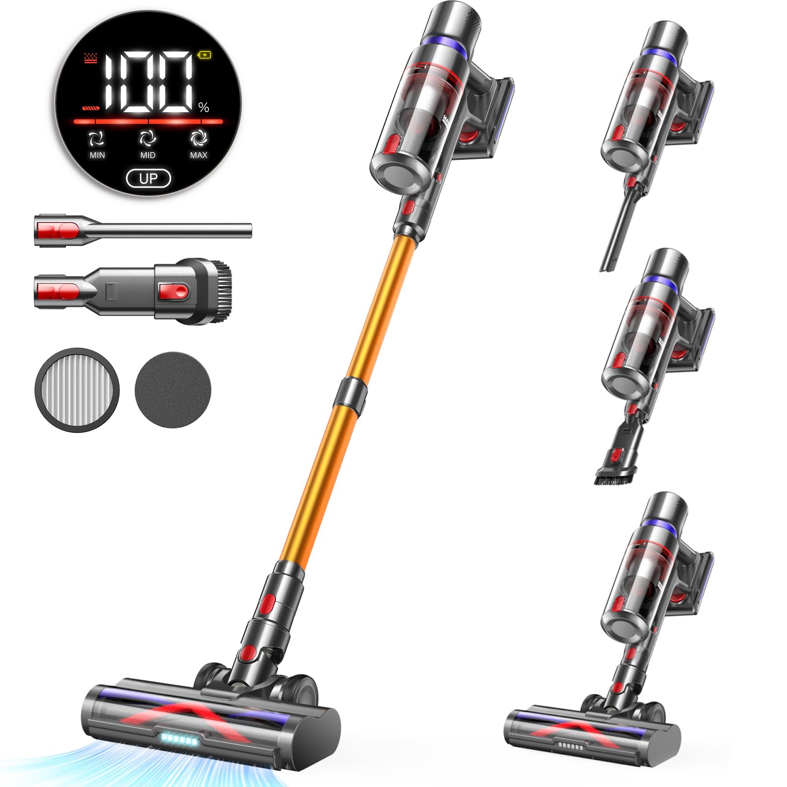 Cordless Vacuum Cleaner, 45Kpa 550W 60Mins Vacuum Cleaners For Home, Stick Vacuum With Led Touch Screen, Anti Tangle Wireless Va