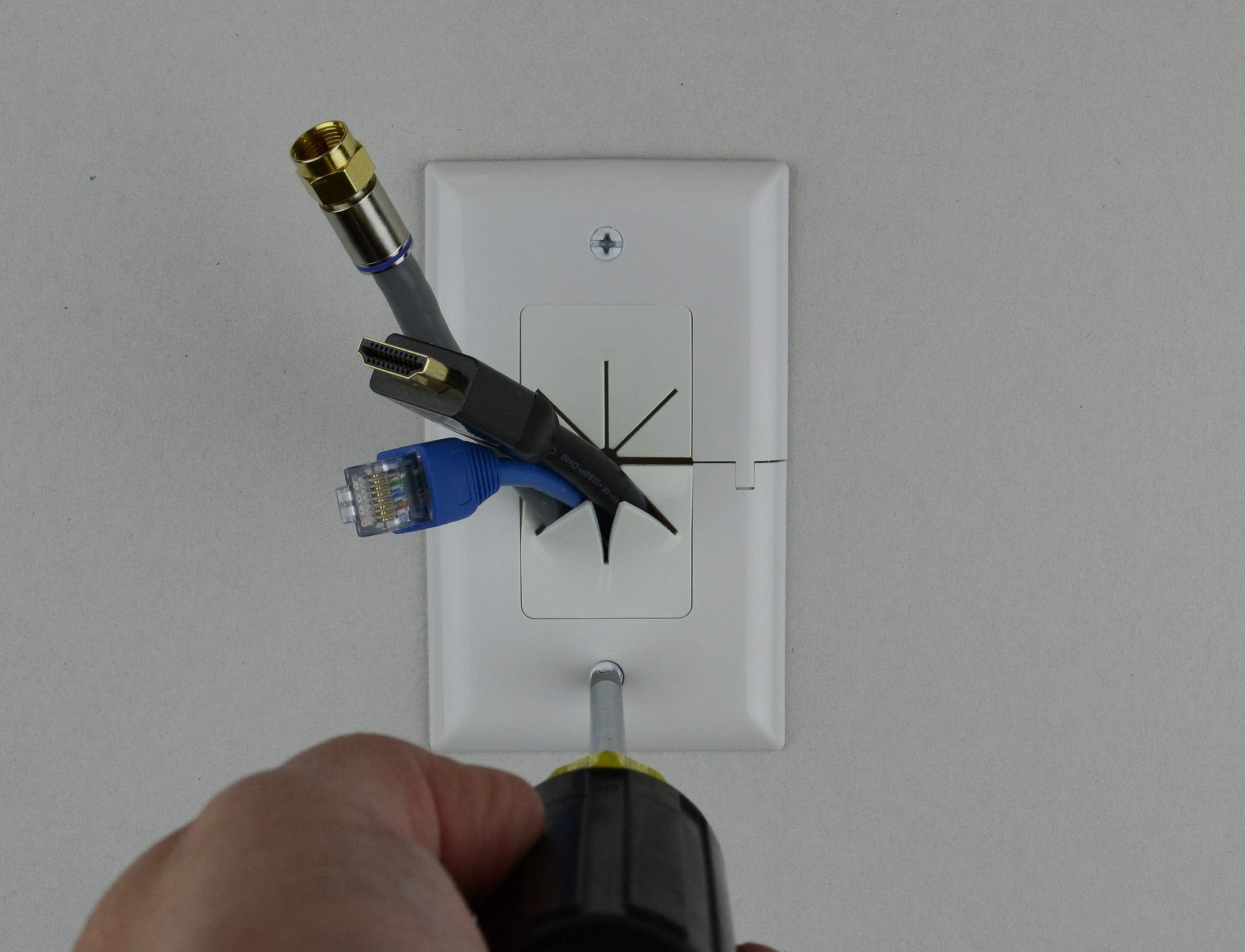 Data Comm Electronics 45 0017 Bk Split Style Tv Plate With Flexible Av/Hdmi Cable Pass Through   Black