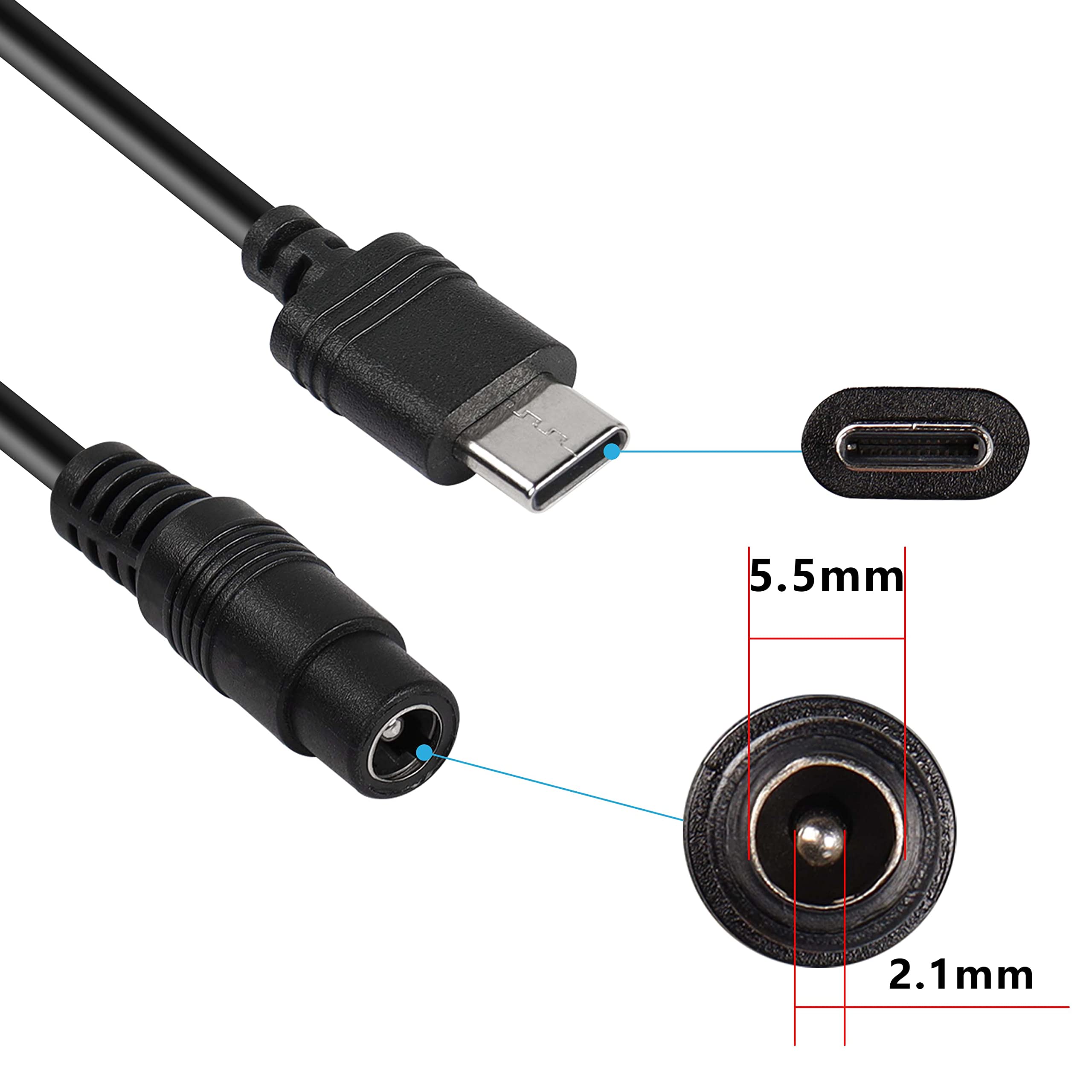 Xmsjsiy 5V Dc 5.5 2.1Mm Female To Usb Type C Adapter Cable Connector Power Extension Charge Cable For Laptop Mobilephones 18.2Cm 2 Pack