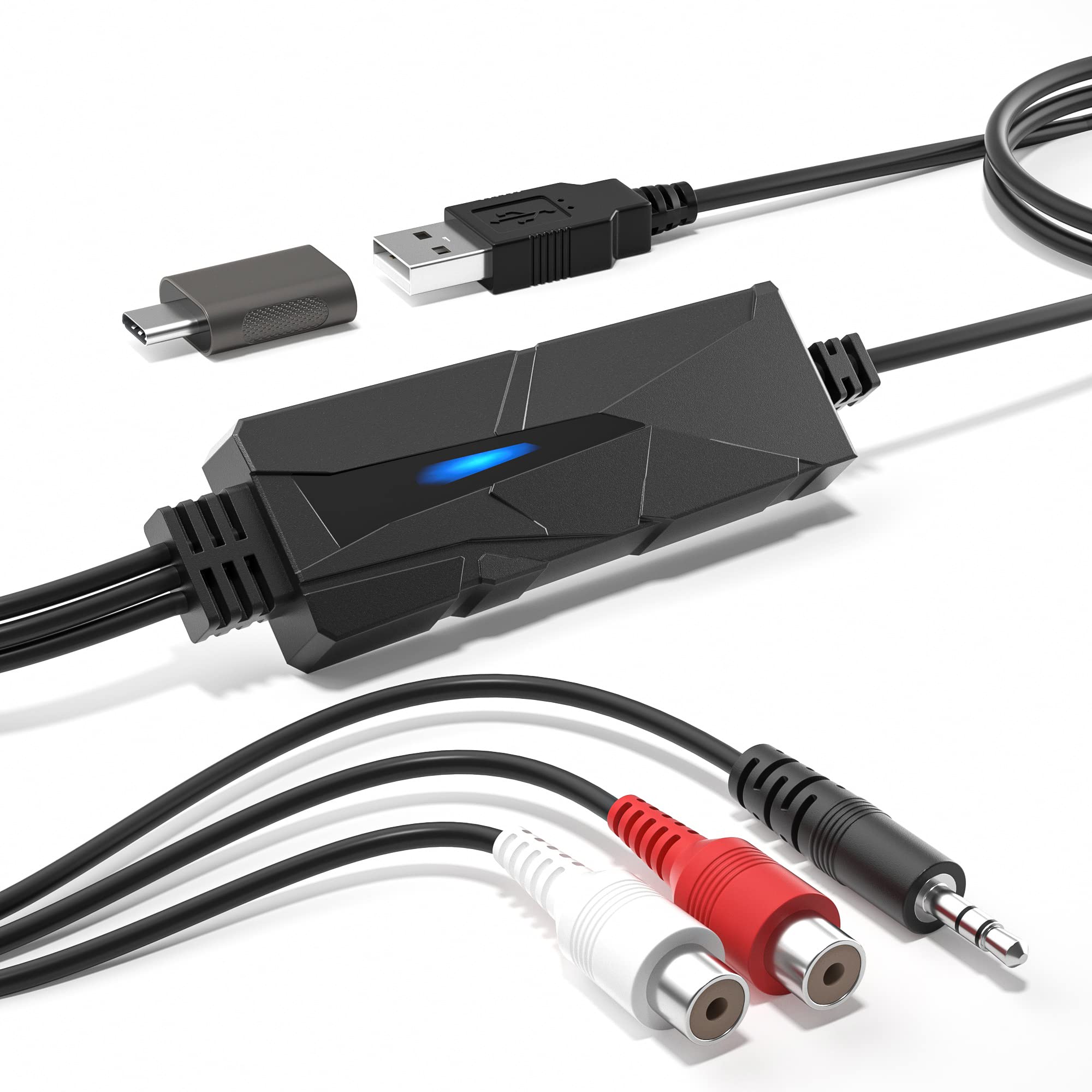 DriverGenius AudioXfer Series | USB A/C Audio Capture Card Device | Convert Analog Cassette Audio to Digital MP3 with 3.5mm/RCA