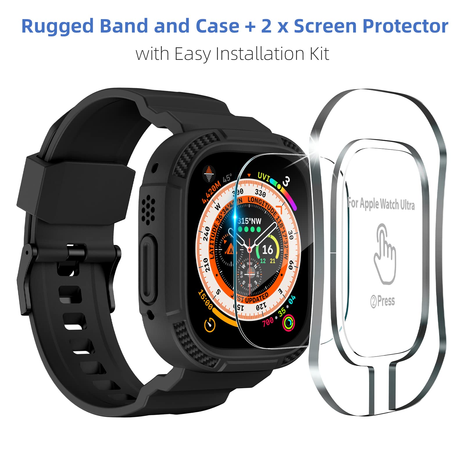 Orobay Compatible With Apple Watch Ultra 2/1 Band 49Mm With Case And Screen Protector, Rugged Band Strap For Iwatch Ultra 2/1 49