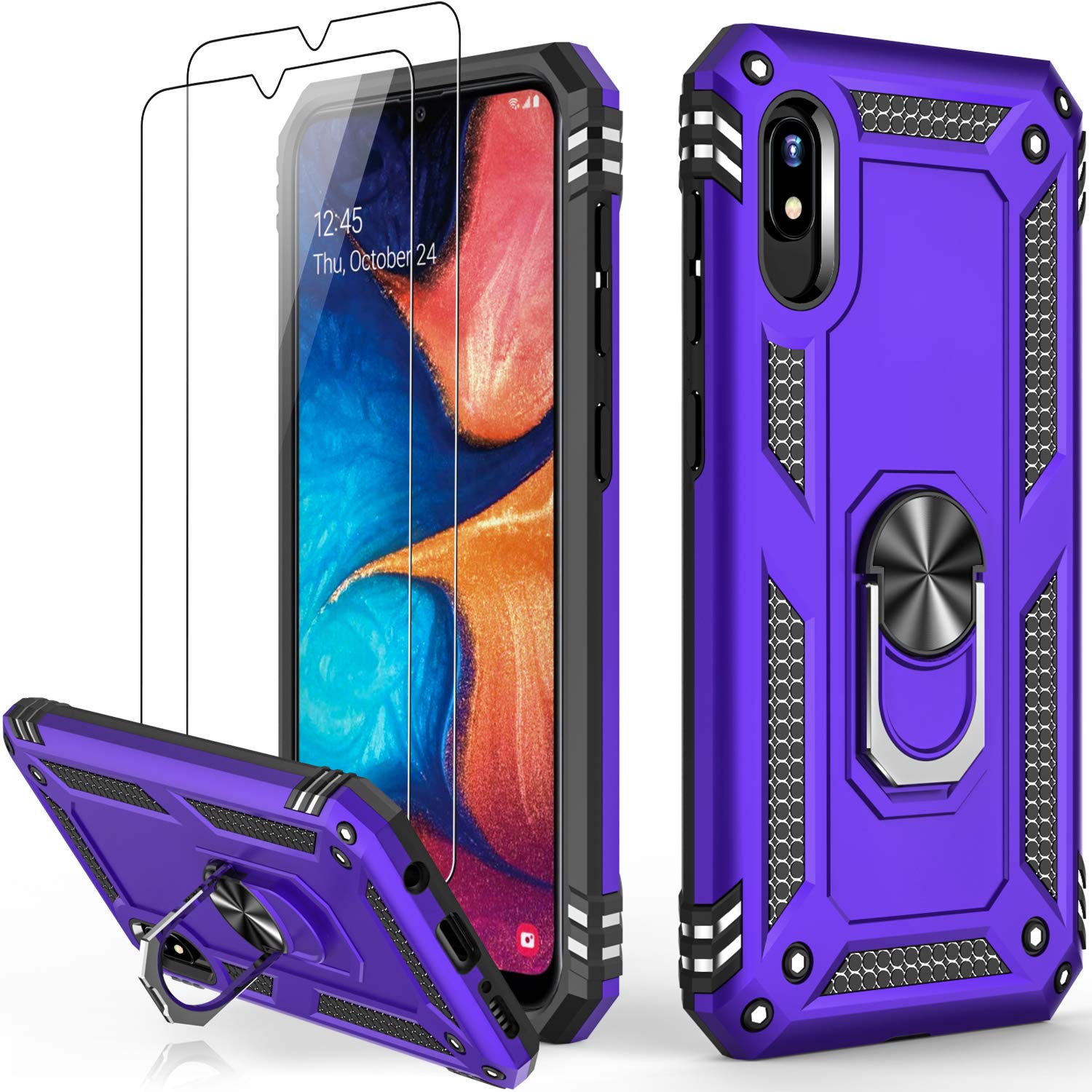 Ikazz Galaxy A10E Case With Screen Protector,Military Grade Shockproof Cover Pass 16Ft Drop Test With Magnetic Kickstand Car Mou
