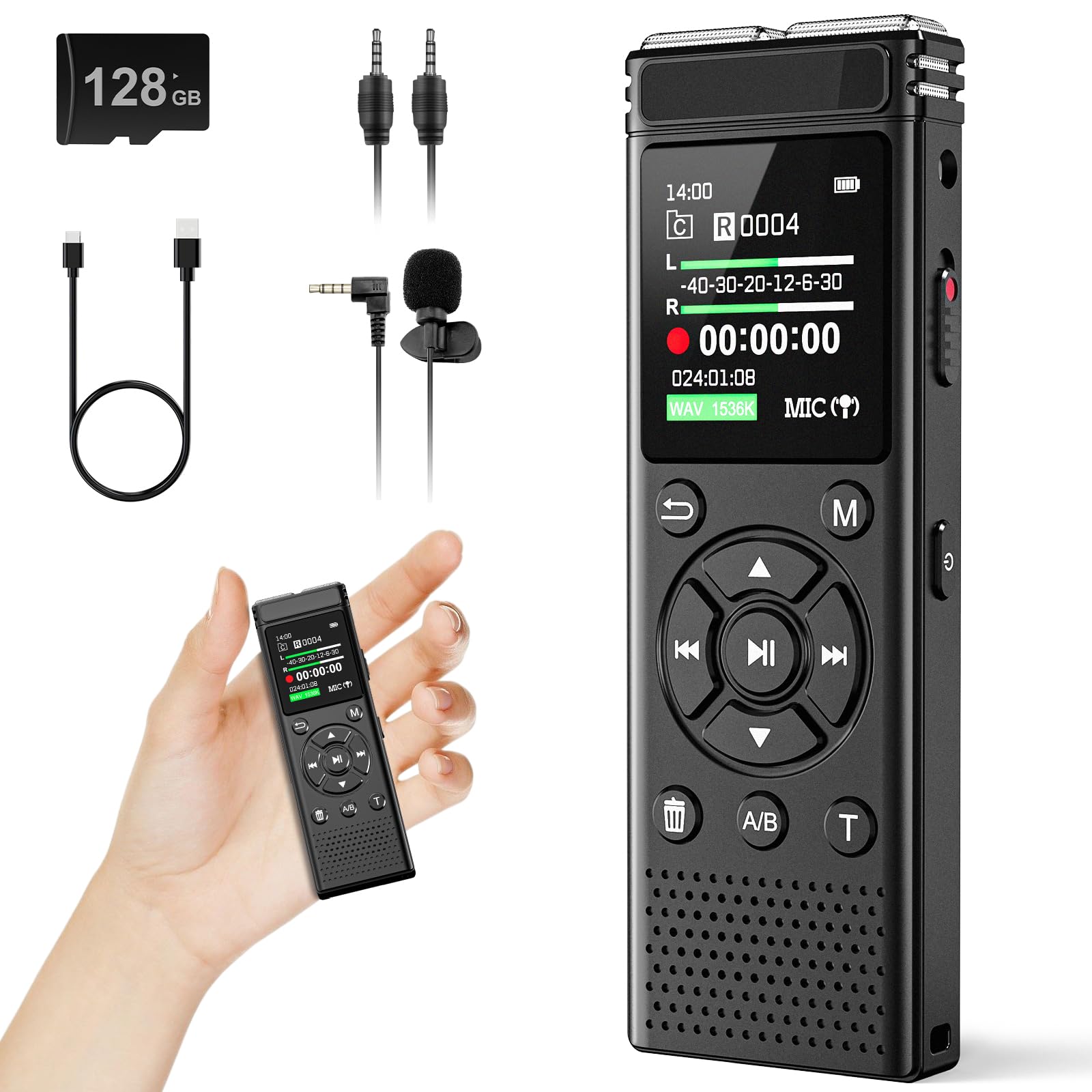 136GB Digital Voice Recorder with Playback,9000 Hours Audio Recording Device,Voice Activated Recorder with Noise Reduction,A-B R