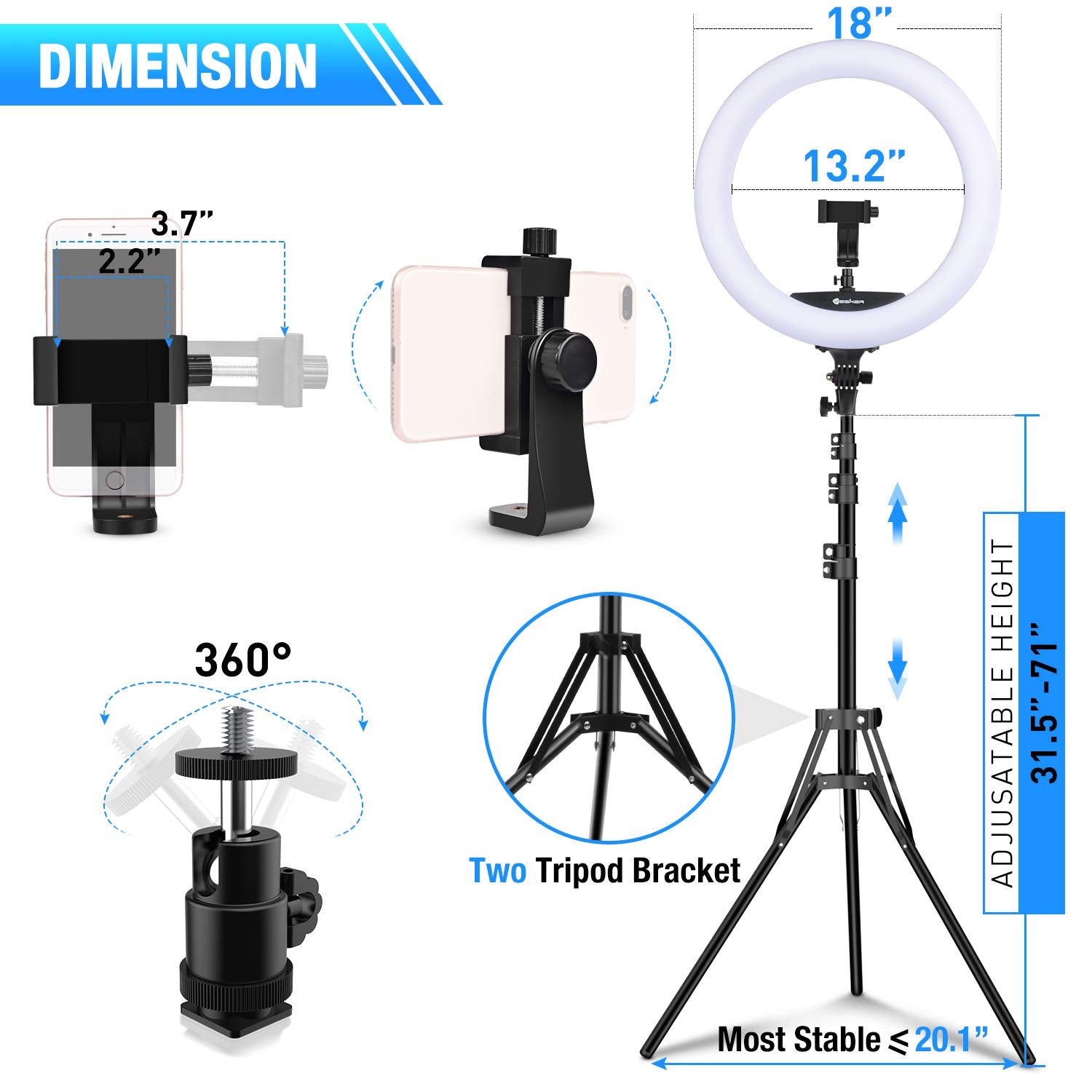 Yesker 18" Ring Light with Wireless Remote, LCD Screen, Bi-Color 3200-5500K for Photography, Live Streaming, Zoom Meetings