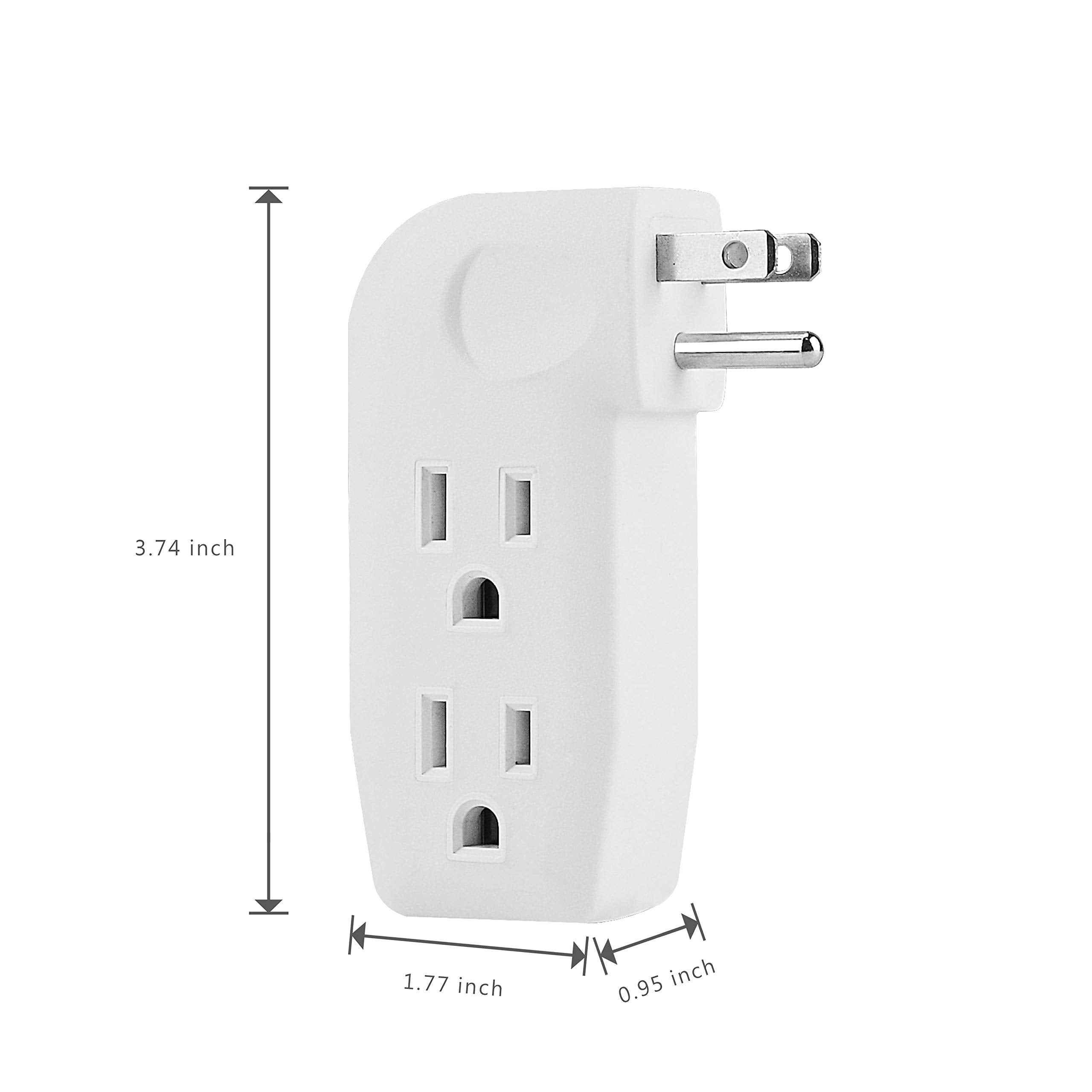 3 Way Outlet Vertical Wall Tap Splitter Adapter With 3 Prong Plug For Behind Furniture, Hard Plastic,Ul Listed,2Pk