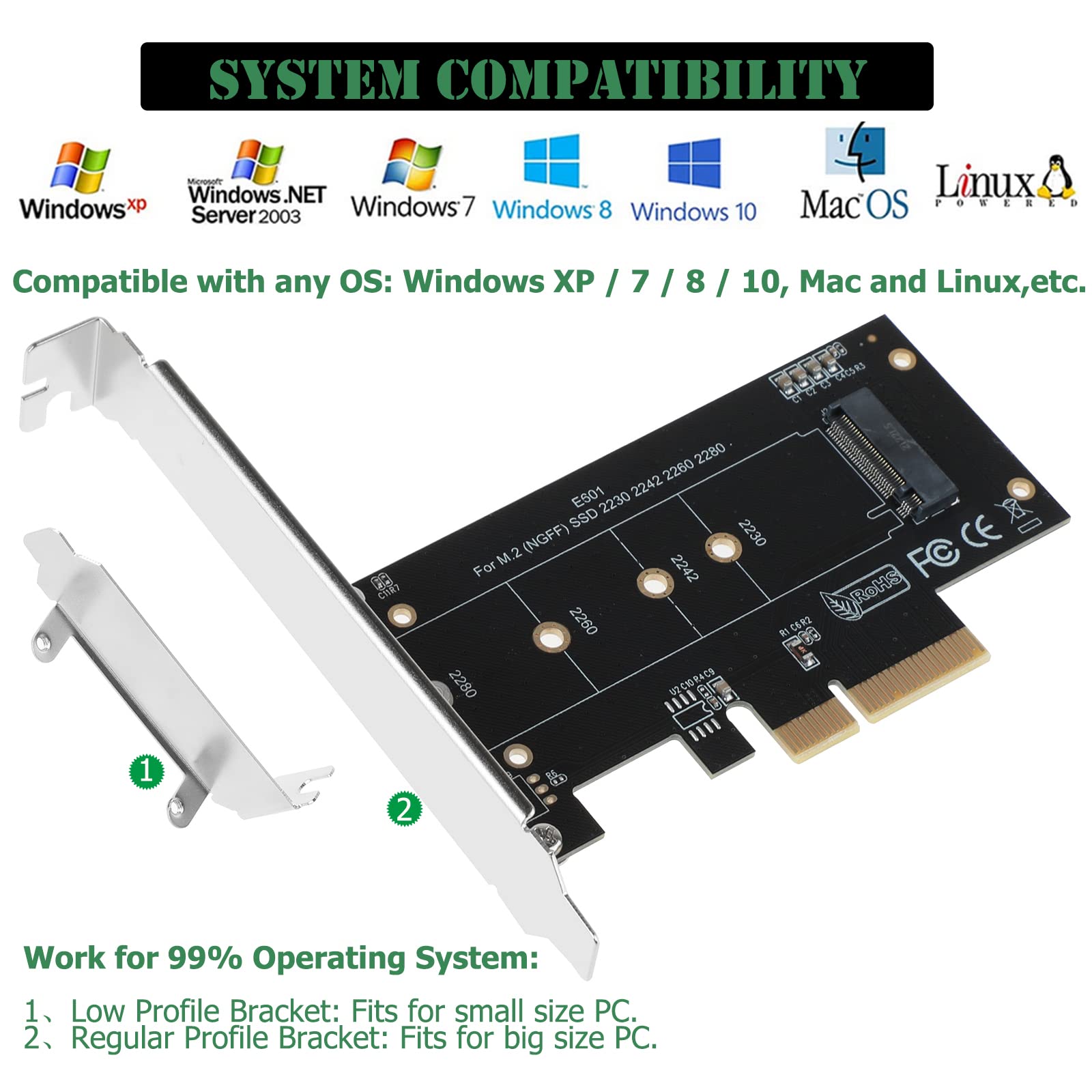 Joylifeboard M.2 Nvme Pcie Adapter, Pcie To M.2 Ssd Adapter, M Key M.2 (Ngff) Pcie 3.0 X4 X8 X16 Controller Expansion Card For M