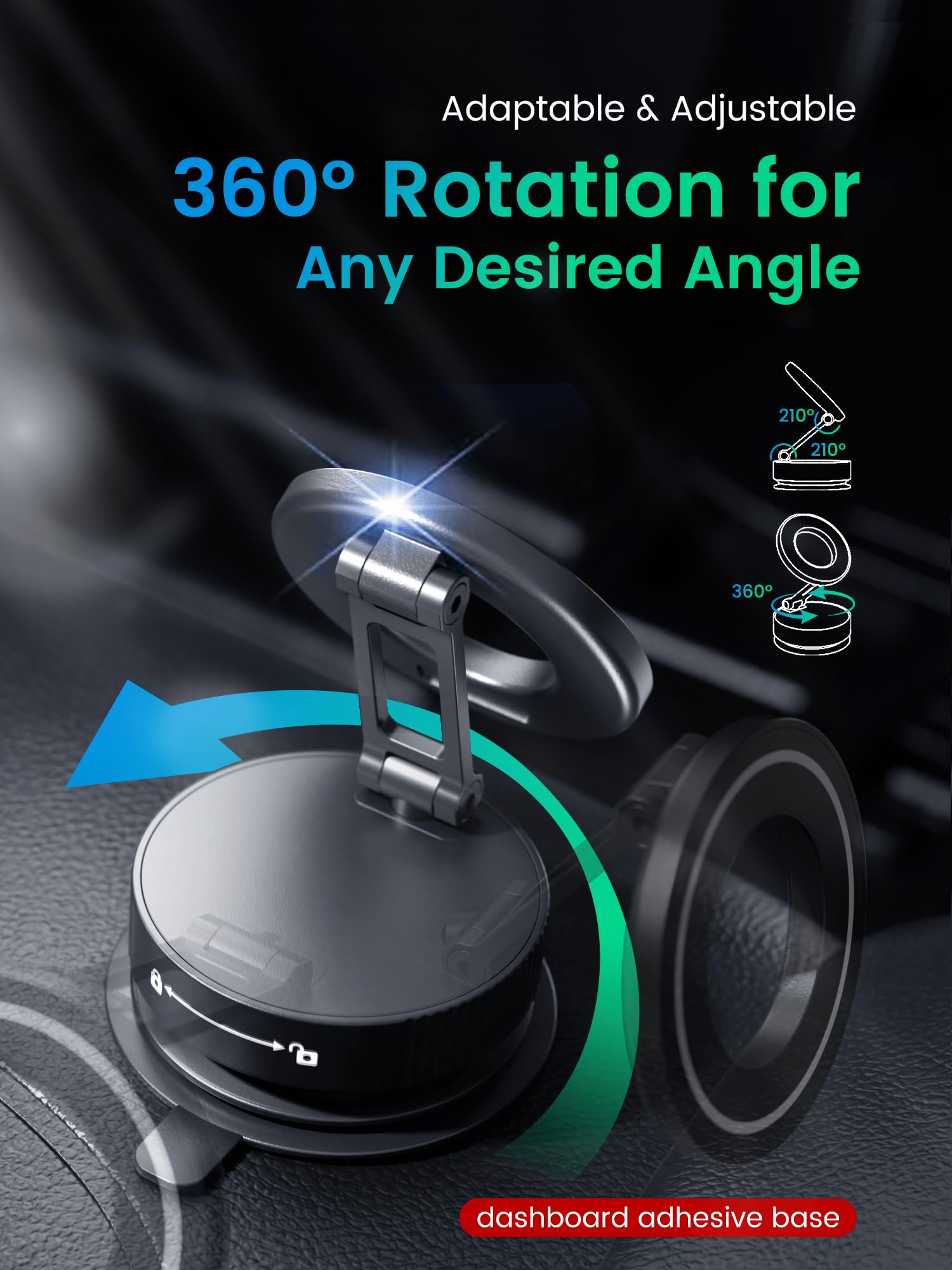 Hohosb Vacuum Magnetic Phone Holder For Magsafe,Foldable Metal Suction Cup Phone Mount,360 Rotatable Phone Mount For All Smartph