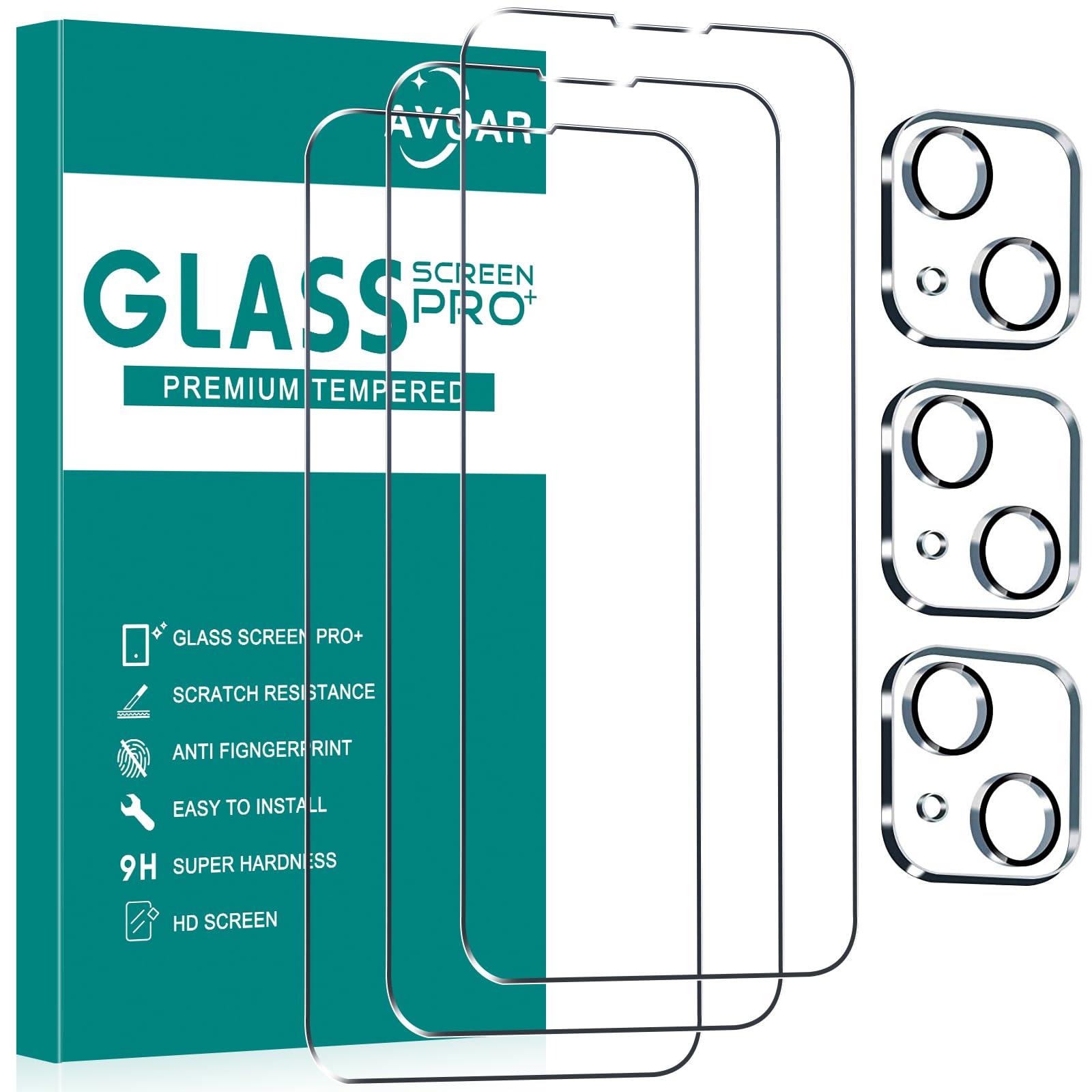 Avoar [3+3 Pack Glass Screen Protector For Iphone 13 With Camera Lens Protector, 6.1 Inch Hd Clear Tempered Glass Film For Iphon