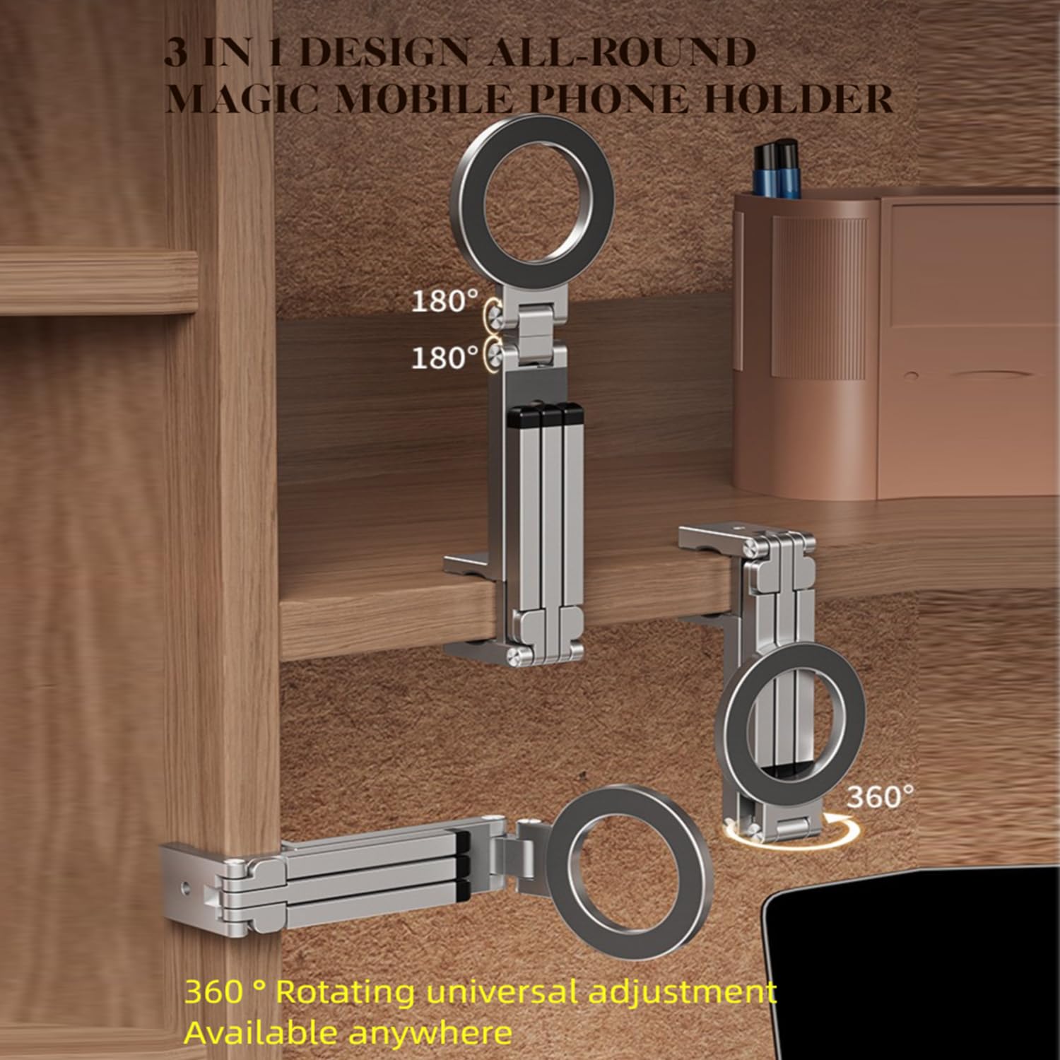 Esimen 4-In-1 Magnetic Selfie Stick Tripod For Magsafe, 360 Rotation Portable Pocket Size Phone Stand With Remote (Silver Alumin