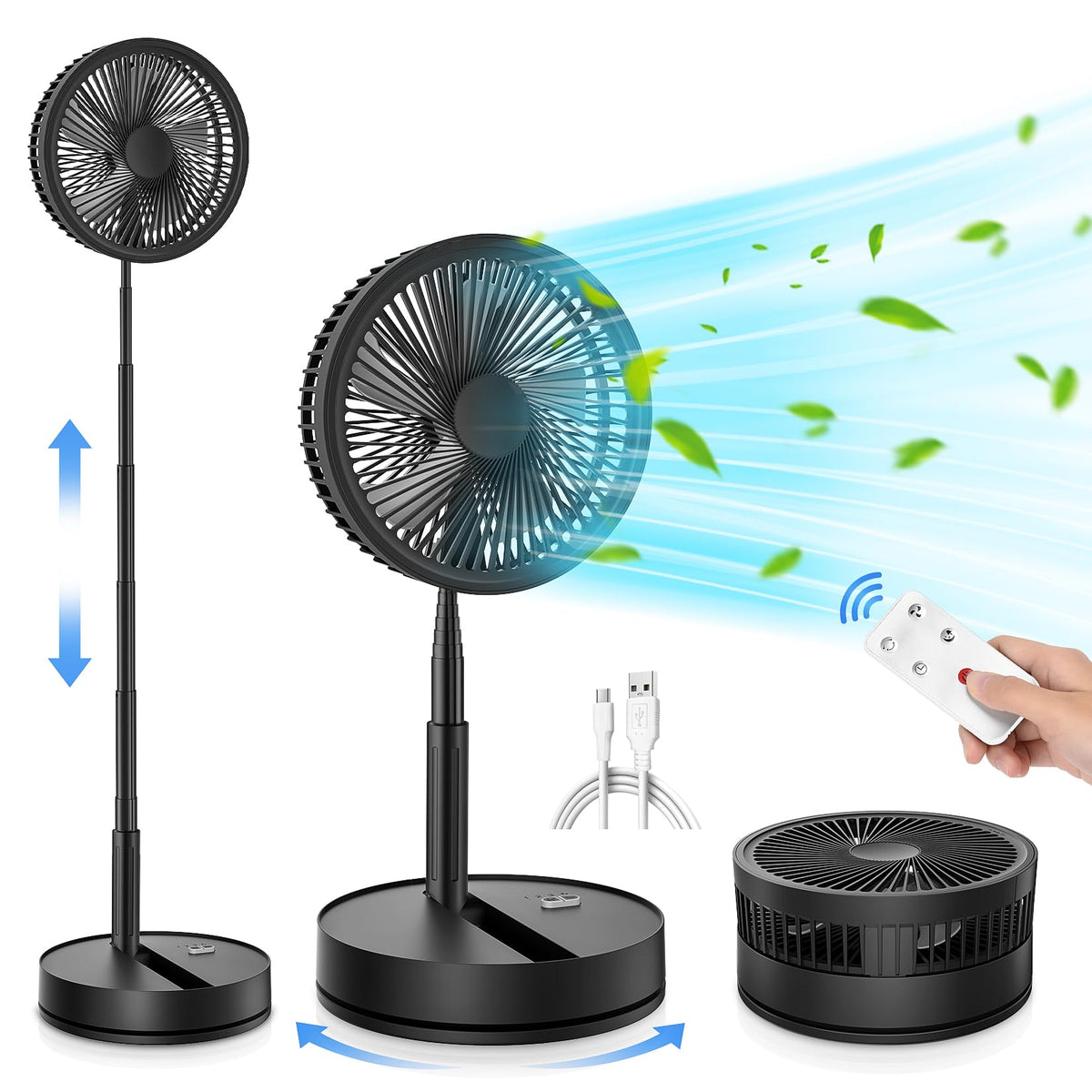 Lipety Portable Standing Oscillating Fan With Remote   7200Mah Rechargeable Battery Tall Floor Foldable Travel Fan For Sleeping