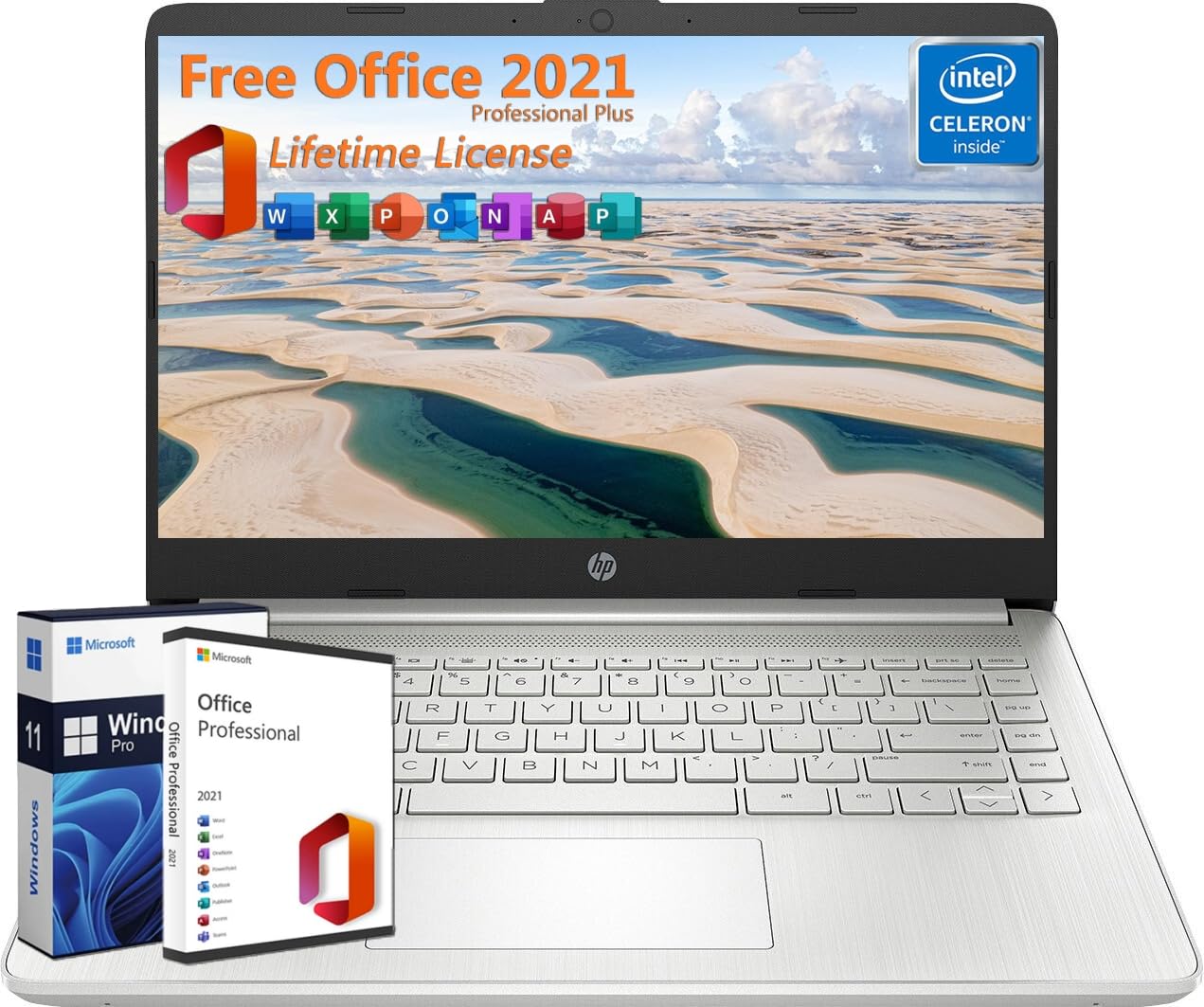 Hp 2024 Newest 14'' Laptop Student Business, With Office Lifetime License & Windows 11 Pro, Intel Dual Core N4120, 16Gb Ram, 384
