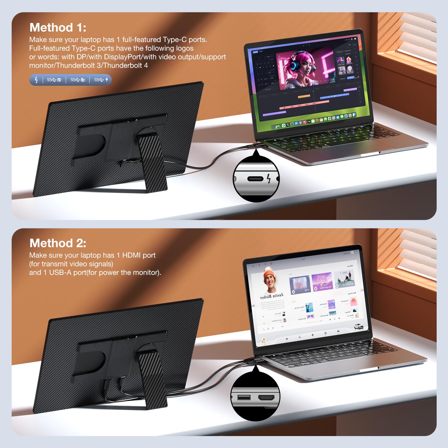 Flytocca Portable Monitor, 16 Inch Fhd 1200P, 360? Rotating Detachable Stand, Plug&Play Travel Monitor For Laptop, Ultra Thin Ze