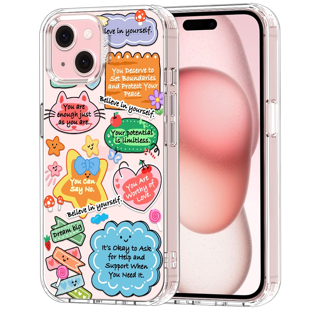 MOSNOVO for iPhone 15 Case, Shockproof Military-Grade Protection 6.6ft Drop Tested, Clear Phone Case for iPhone 15, Self Love Cl