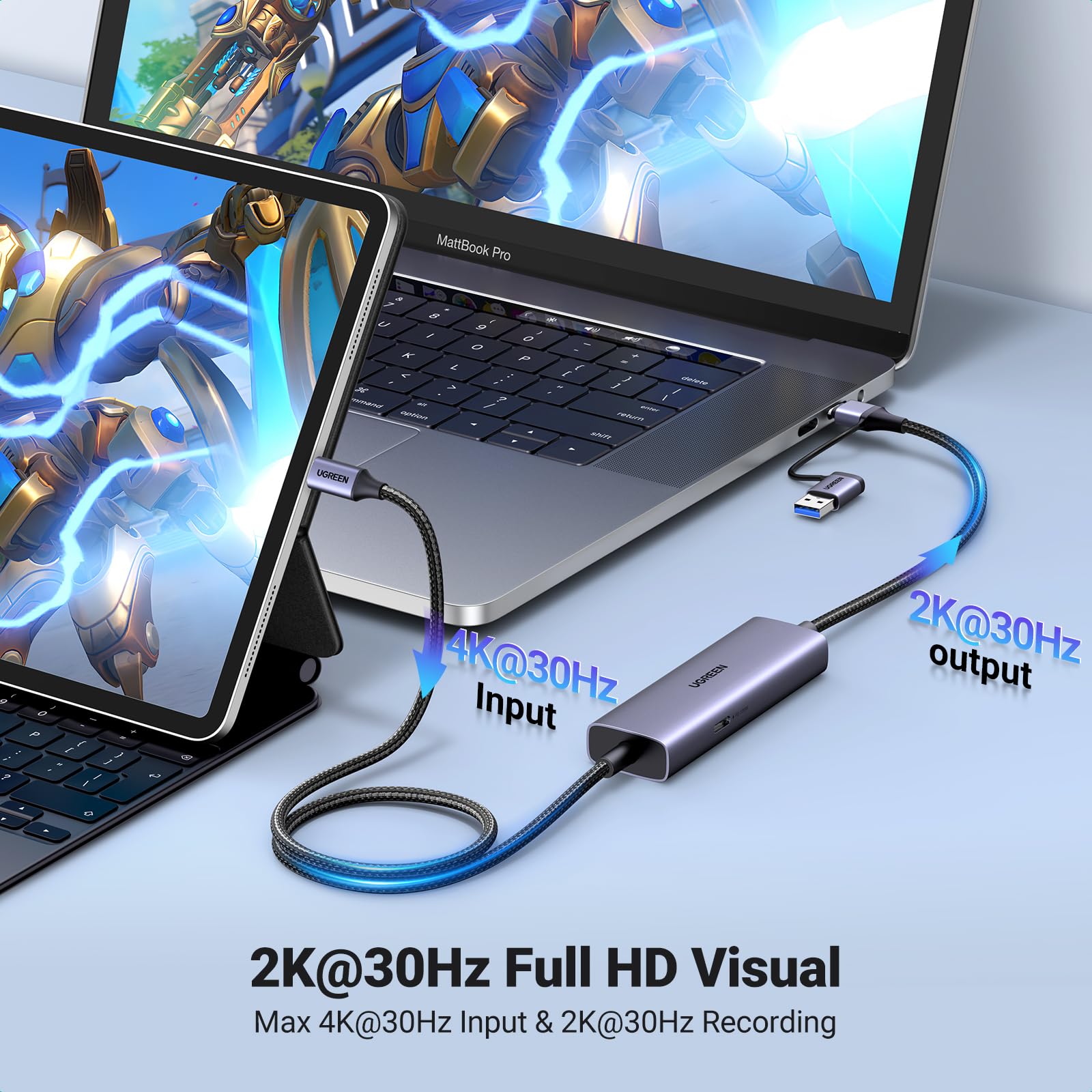 Ugreen Capture Card 1080P 60Fps 2K@30Hz Usb C To Usb A/C 4K Video Capture Card Usb 3.0 Support 100W Fast Charge With Ultra Low L