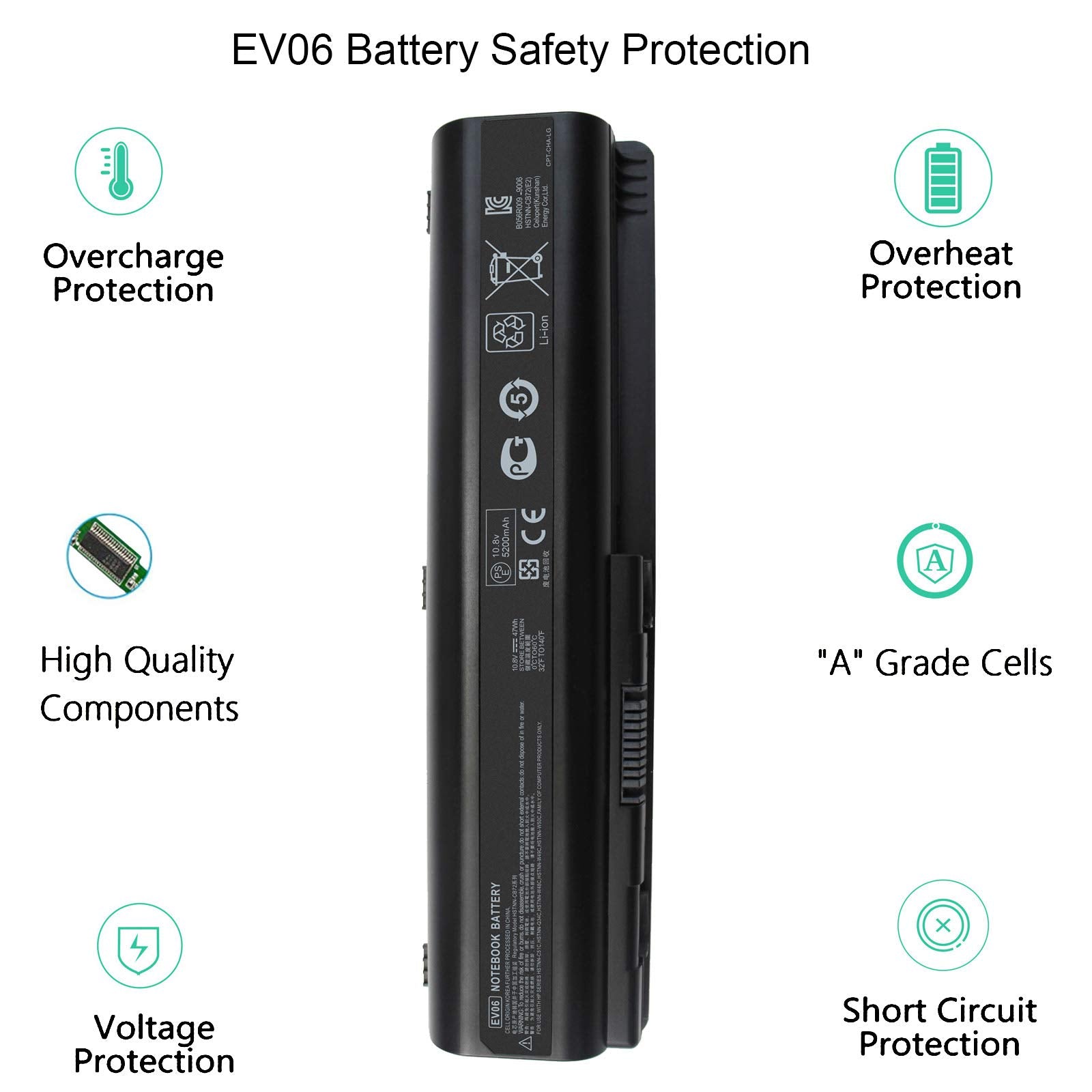 Gomarty Laptop Battery EV06 for HP Pavilion DV4 DV5 DV6 Series 10.8V 5200MAH Black