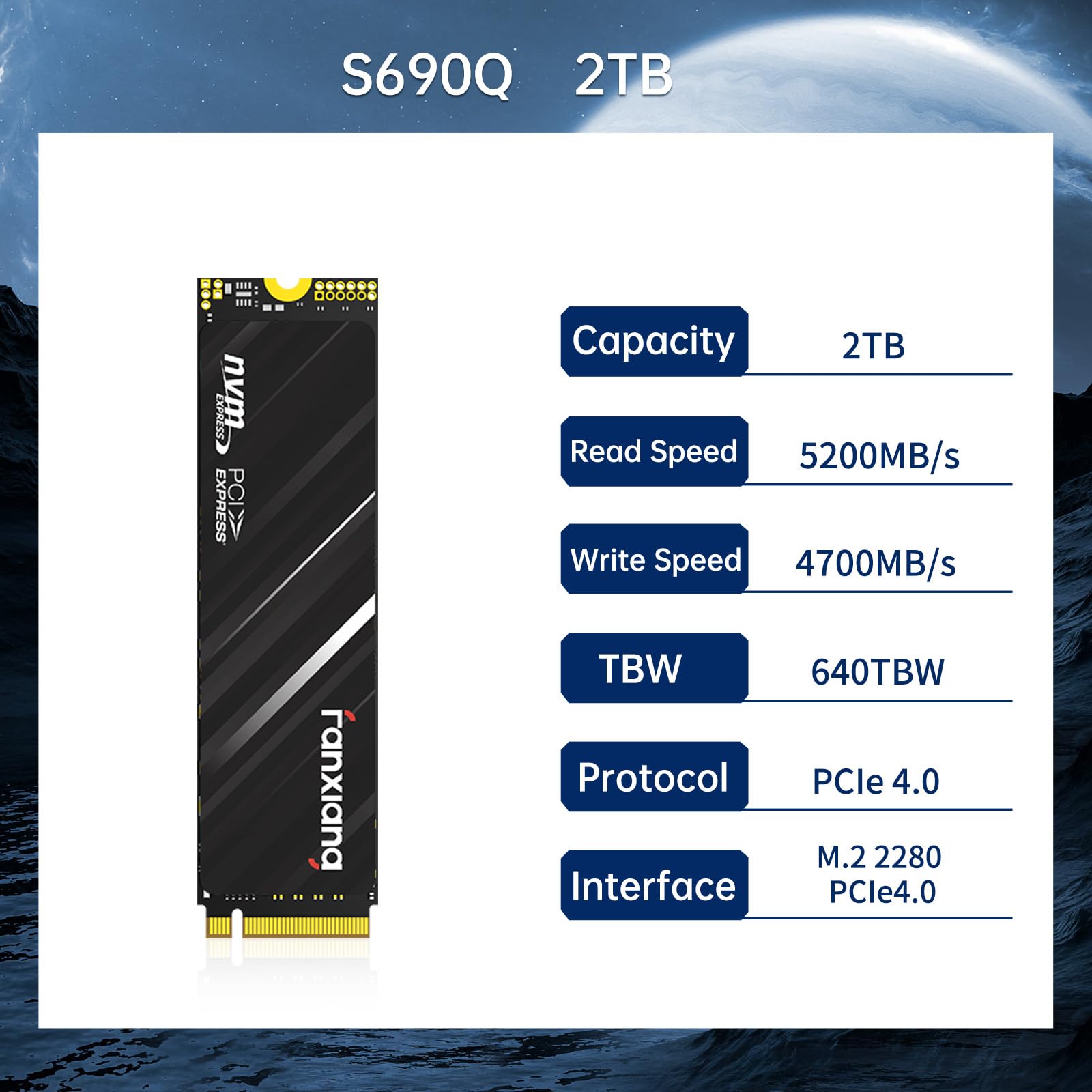 Fanxiang 2Tb Nvme Ssd Pcie Gen4 M.2 Ssd For Ps5, Up To 5200 Mb/S, Internal Gaming Ssd For Ps5, 3D Nand Slc Cache Solid State Dri