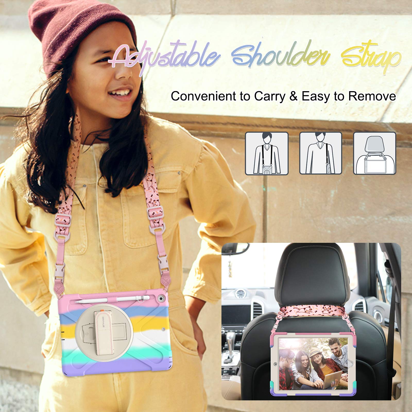 Batyue Ipad 9Th/ 8Th/ 7Th Generation Case 10.2, Shockproof Case With Screen Protector Pencil Holder [360 Rotating Hand Strap] &S