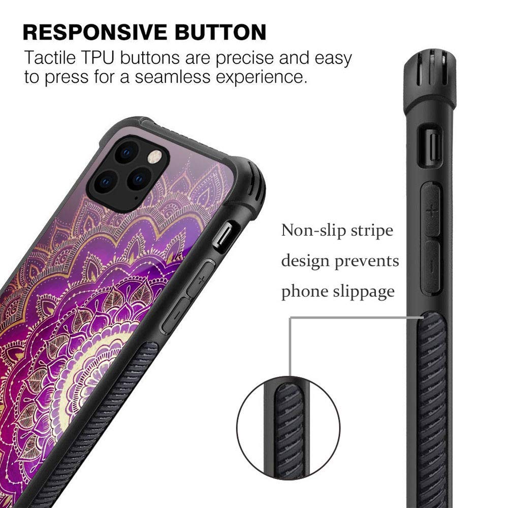 ZHEGAILIAN iPhone 12 Pro Max Phone Case Purple Mandala Pattern Organic Glass TPU 6.7 inch