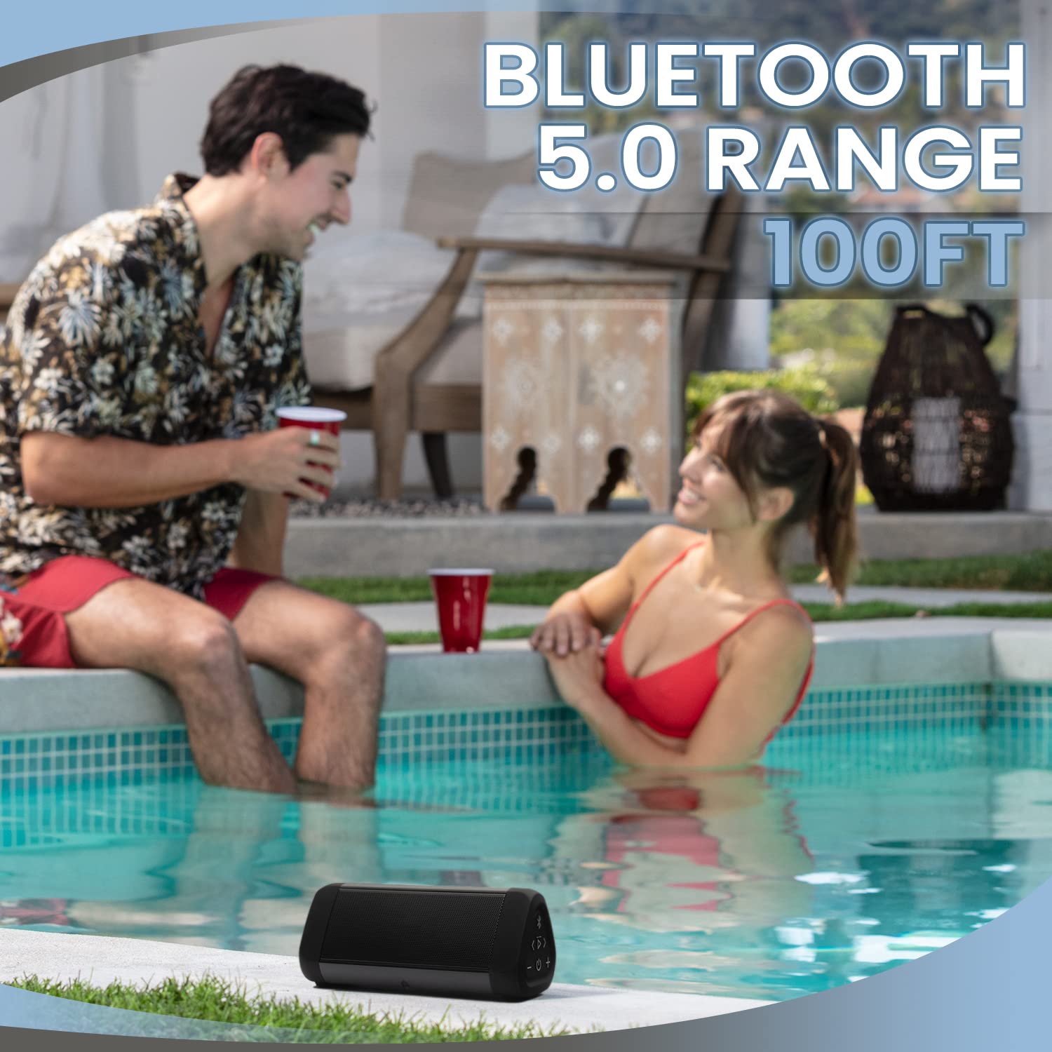 Oontz Ultra Bluetooth Speaker, Dual Edition Waterproof Bluetooth Speaker, Aux Input, 14 Watts, Surround Sound, Rich Bass, Portable Wireless Speaker, Indoor Outdoor Speaker 20 Hrs Playtime (Black Dual)
