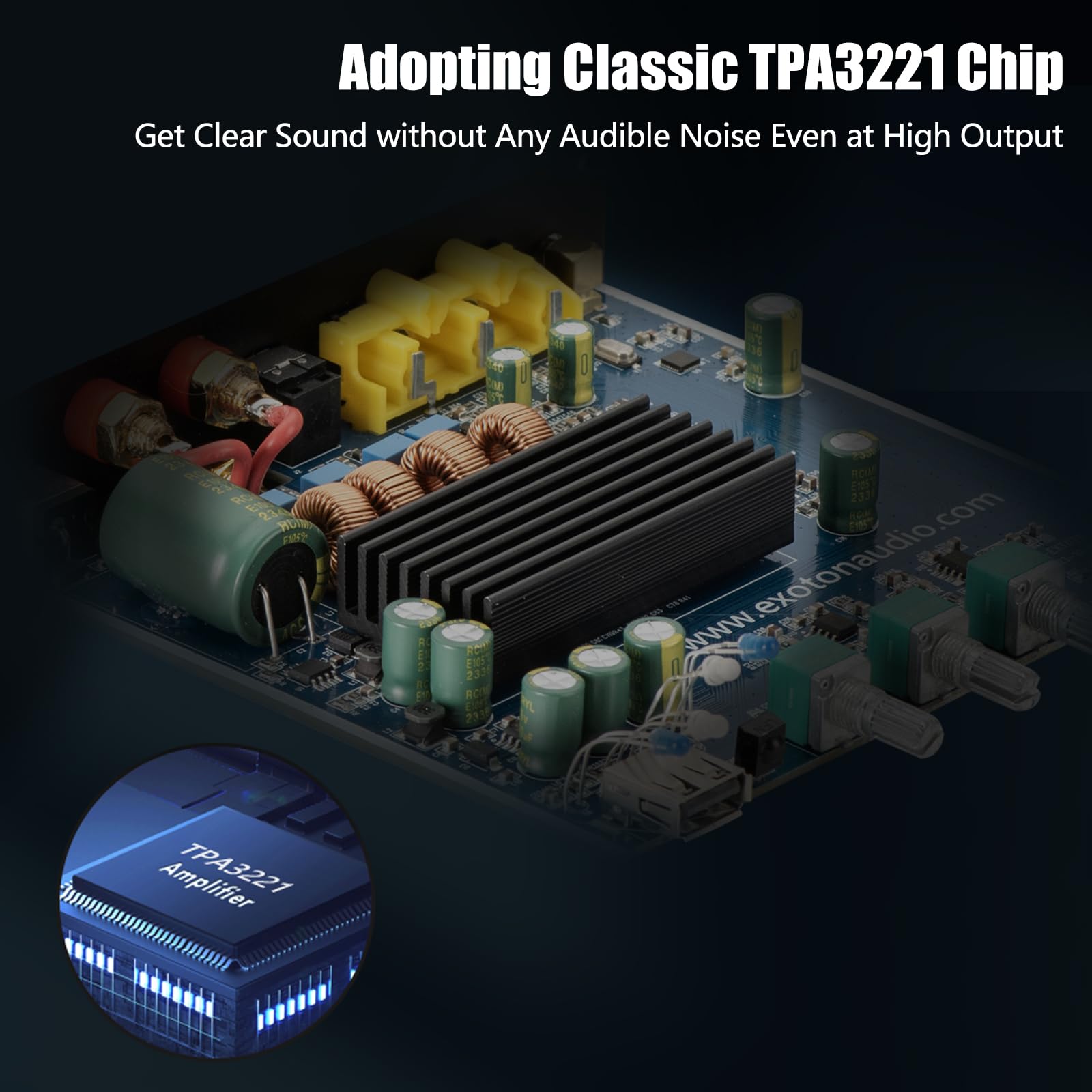 Exoton Bluetooth 5.0 Stereo Audio 2 Channel Power Amplifier Receiver, Mini Hi Fi Class D Integrated Amp 2.0 Ch For Passive Speak