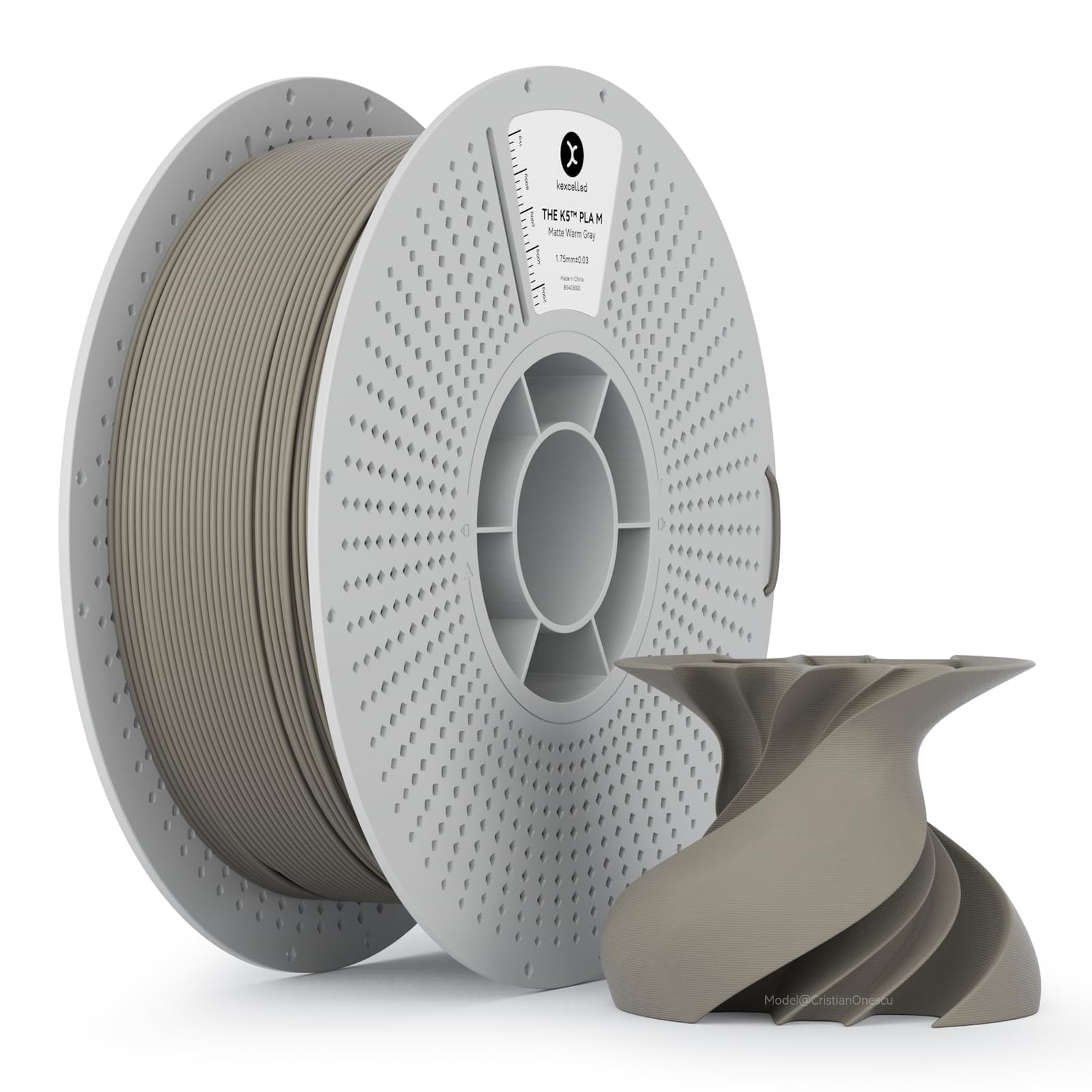 kexcelled Matte PLA Filament 1.75mm,Matte Warm Gray PLA 3D Printer Filament 1kg Reusable Spool (2.2lbs) with +/-0.03mm Accuracy,