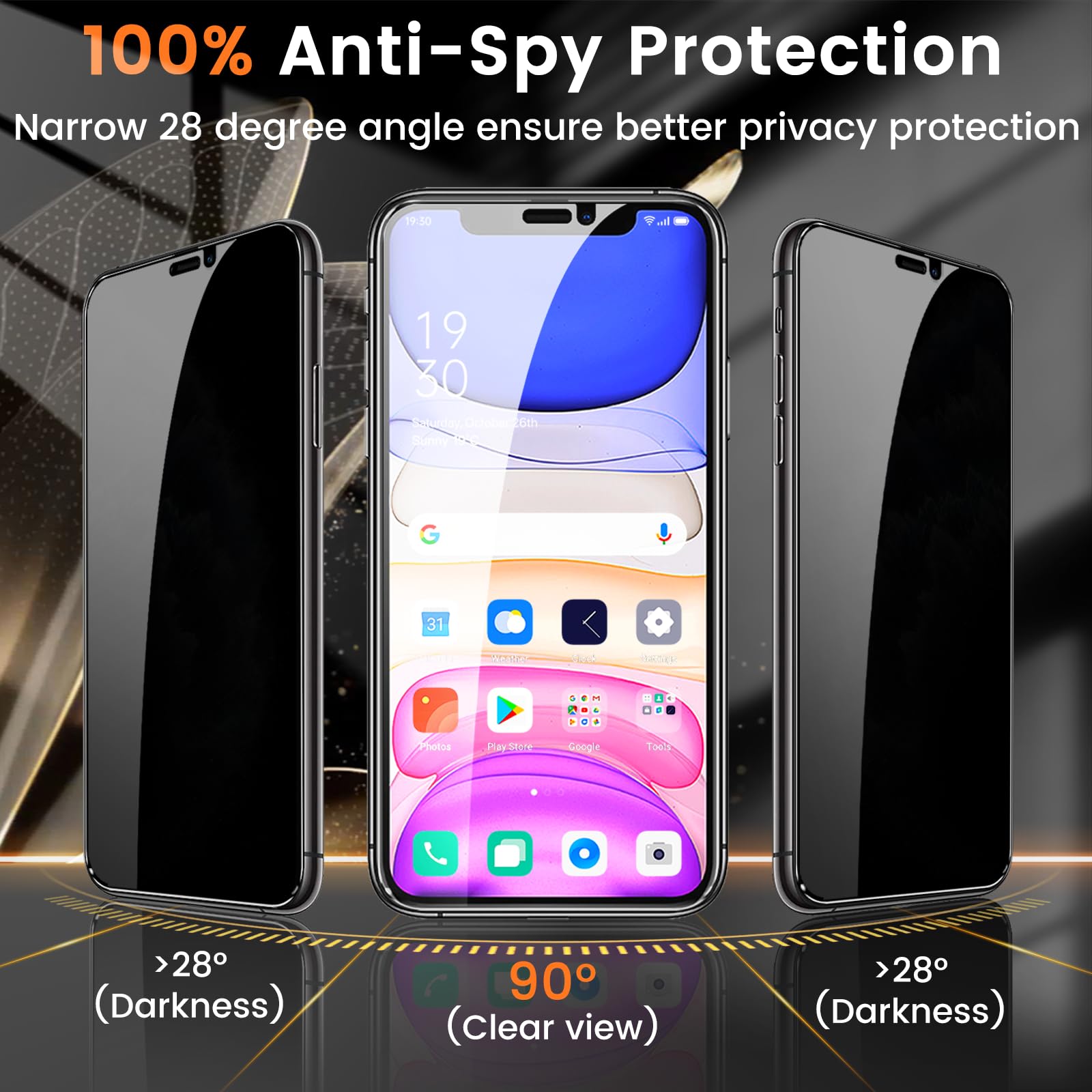 Lesakit 3+3 Pack Privacy Screen Protector For Iphone 11 6.1 Inch With 3 Pack Camera Lens Protector, Anti Spy Tempered Glass Film