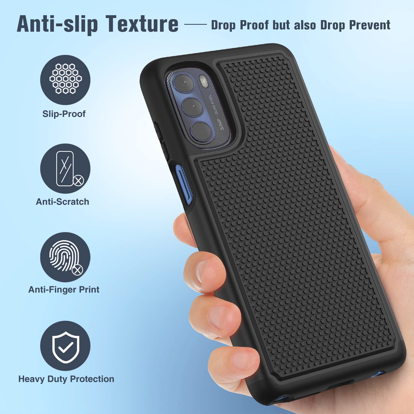BNIUT Phone Case for Motorola Moto G Stylus 4G 2022 Dual Layer Heavy Duty Shockproof TPU PC Black Matte