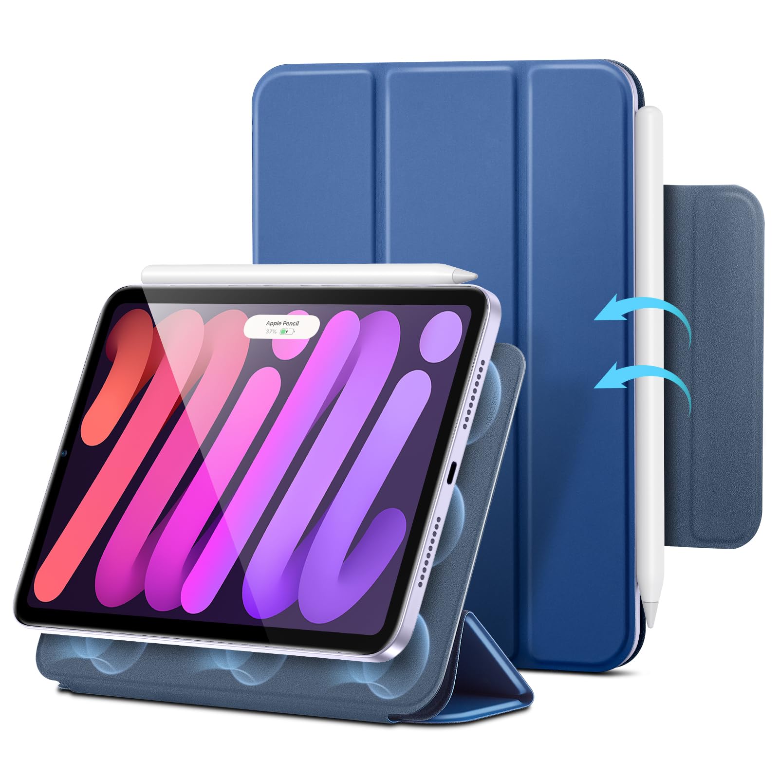 Esr For Ipad Mini 7 A17 Pro Case, Ipad Mini 7Th/6Th Generation Case (2024/2021), Slim Trifold Two Way Stand, Powerful Magnetic Attachment, Durable Protection, Supports Pencil Pro&Pencil(Usb C), Blue