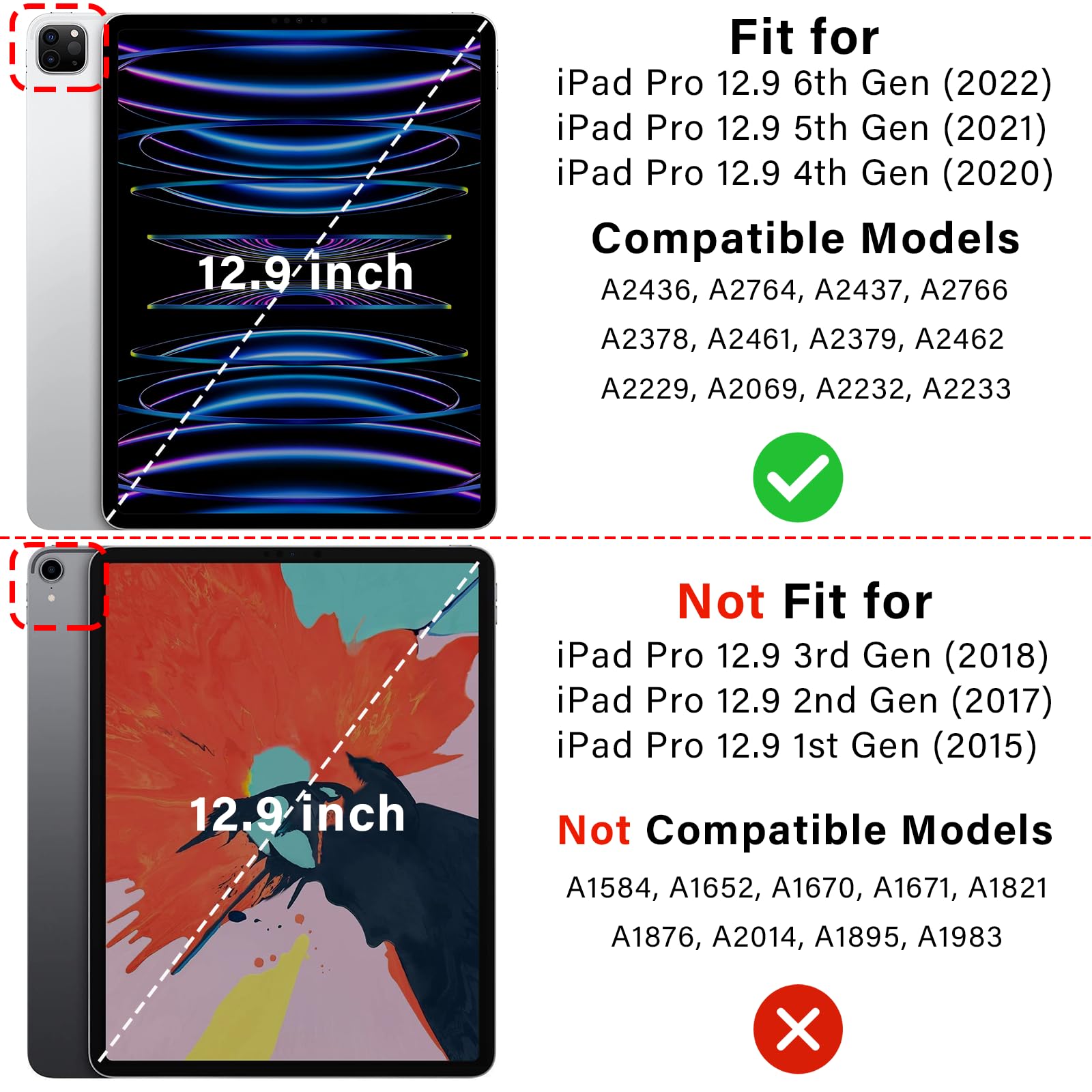 Zoveek Ipad Pro 12.9 Inch Case 6Th/5Th/4Th Generation With Pencil Holder, Smart Folio Cover For Ipad Pro 12.9'' 2022/2021/2020,