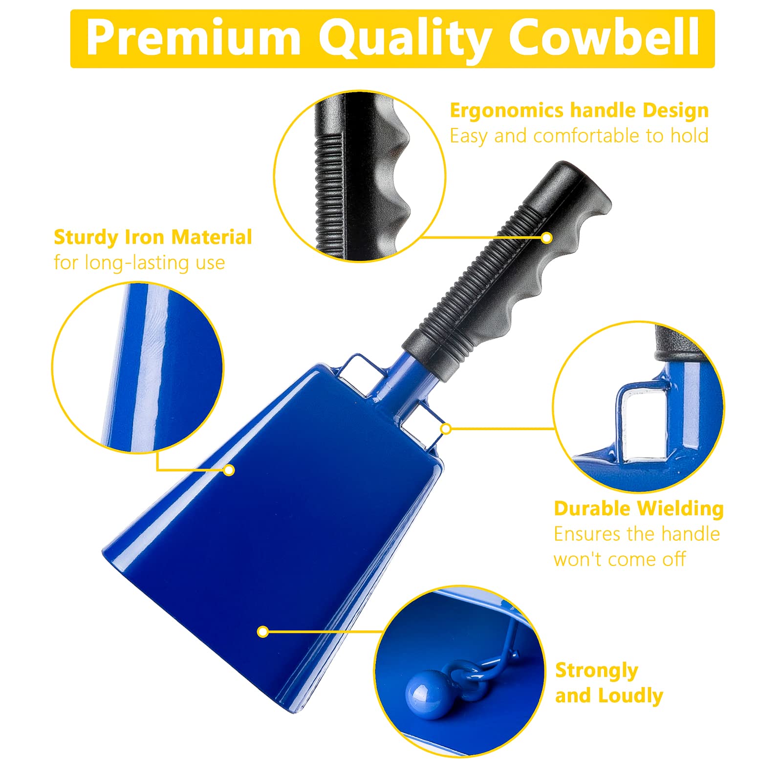 Musfunny Steel Cowbells With Handle Cheering Cow Bell Loud Noise Makers For Sporting Events, Football Games, School Bell, Farm H