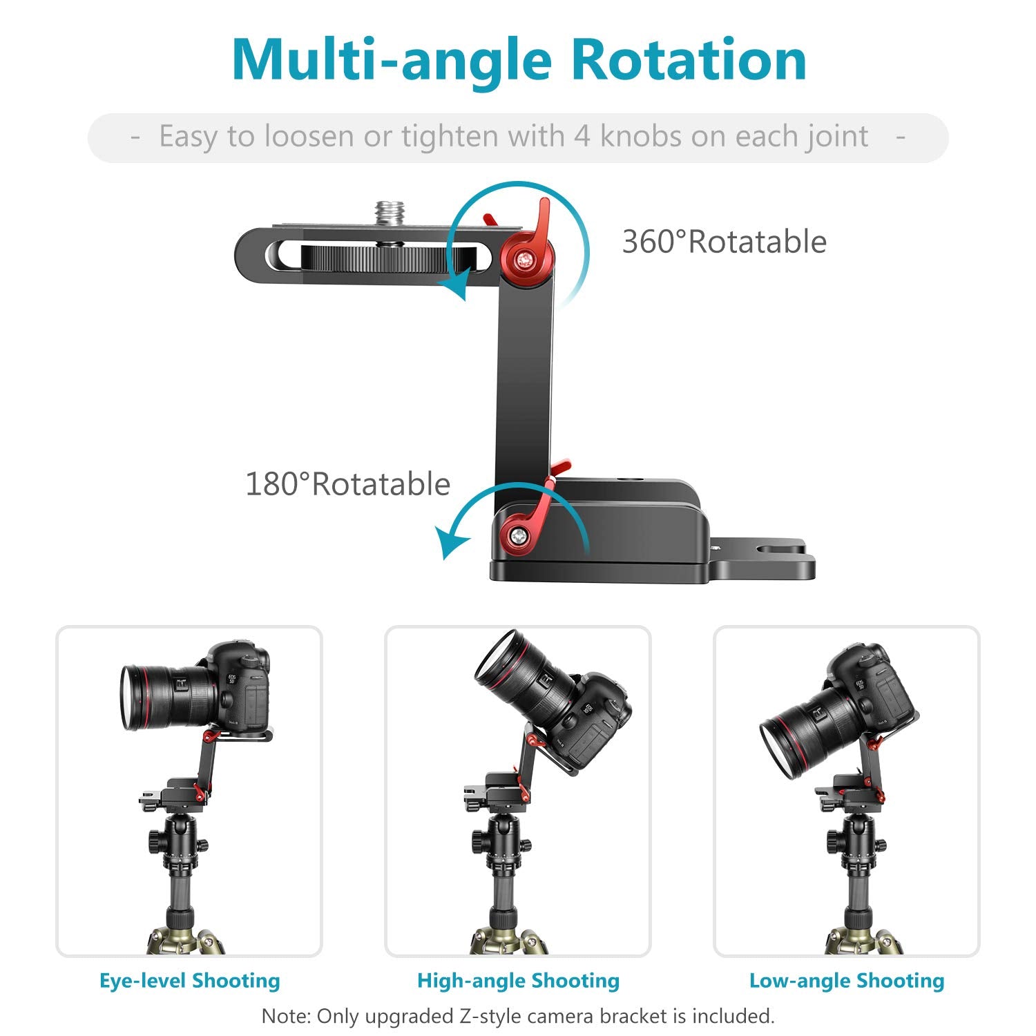 Neewer Upgraded Z Flex Tilt Head Z Type Tripod Head With 4 Adjust/Fixing Knob, Quick Release Plate And Spirit Level For Tripod/D