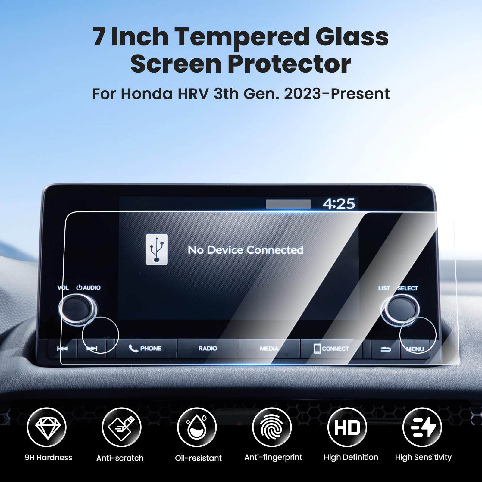 Canvcle Screen Protector For Hon Da Hrv Sport Lx 2023 2024 2025 Hr V (Not For Ex L), 7 Inch Touch Screen Protector Cover Tempere