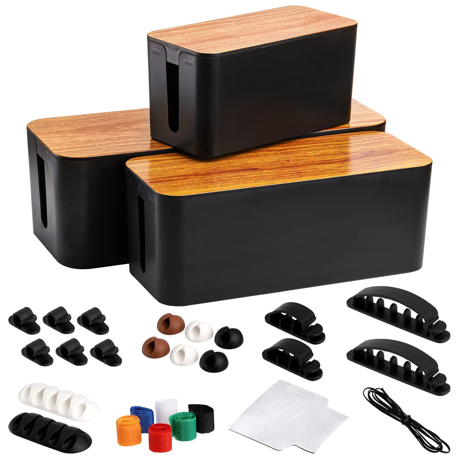 Yopay Set Of 3 Cable Management Box, Cord Cable Organizer Box, Wires Keeper Storage Holder, Surge Protector, Hide And Conceal Ex