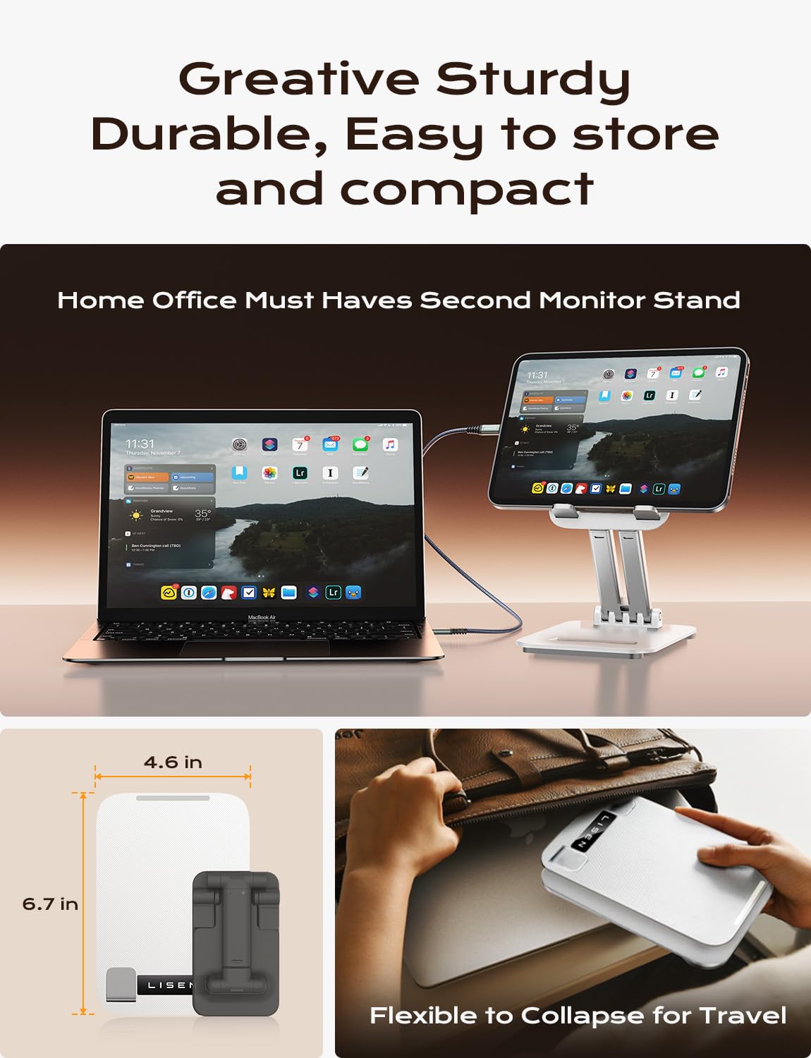 Lisen Tablet Stand For Ipad Stand Holder Desk, Foldable Ipad Pro Holder Portable Monitor Stand Travel Accessories,Home Office De