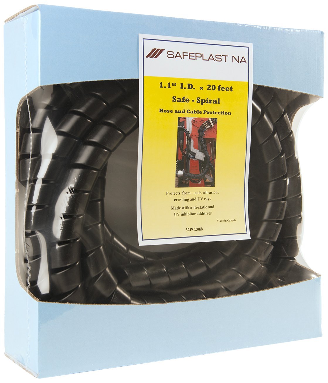 Caplugs Sppc Series   Safeplast Safe Spiral Pre Cut Spiral Wrap, Hose & Cable Protector, Black Hd Pe, 1.25'' Od X Six 20' Pre Cu