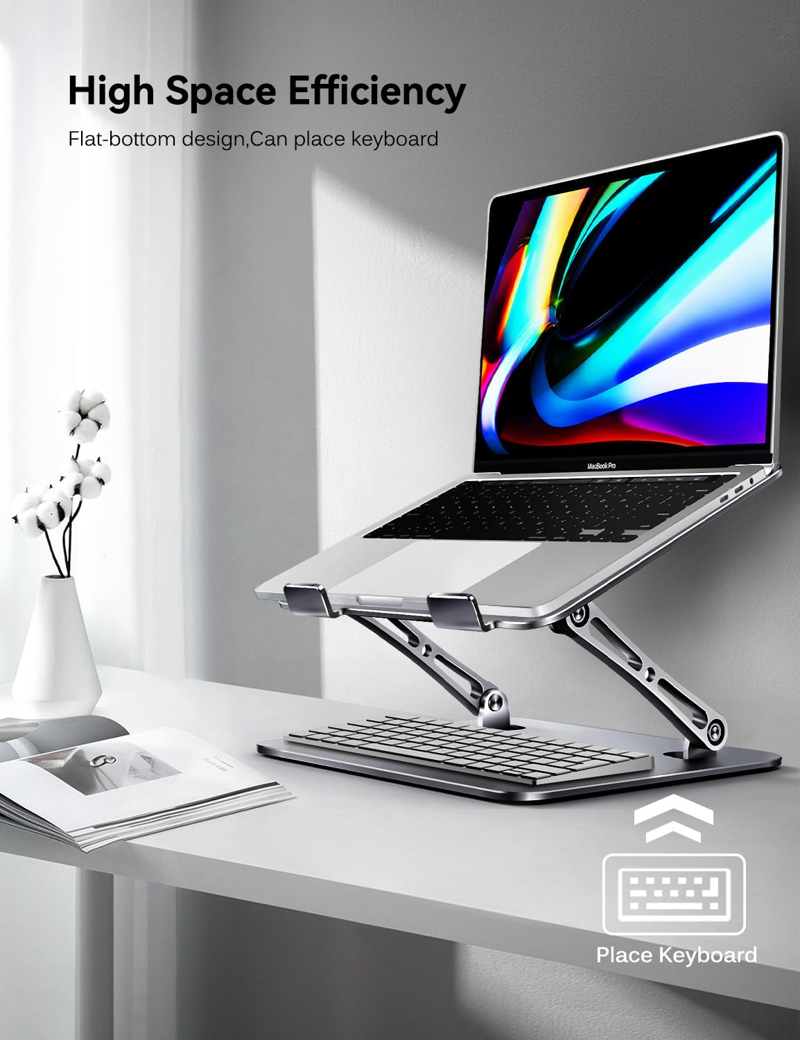 Ivoler Adjustable Laptop Stand With 360� Rotating Base,Ergonomic Laptop Stand For Desk,Foldable & Portable Laptop Riser,Suitable For Collaborative Work, Fit Macbook/Laptop Up To 16 Inches[Space Gray]